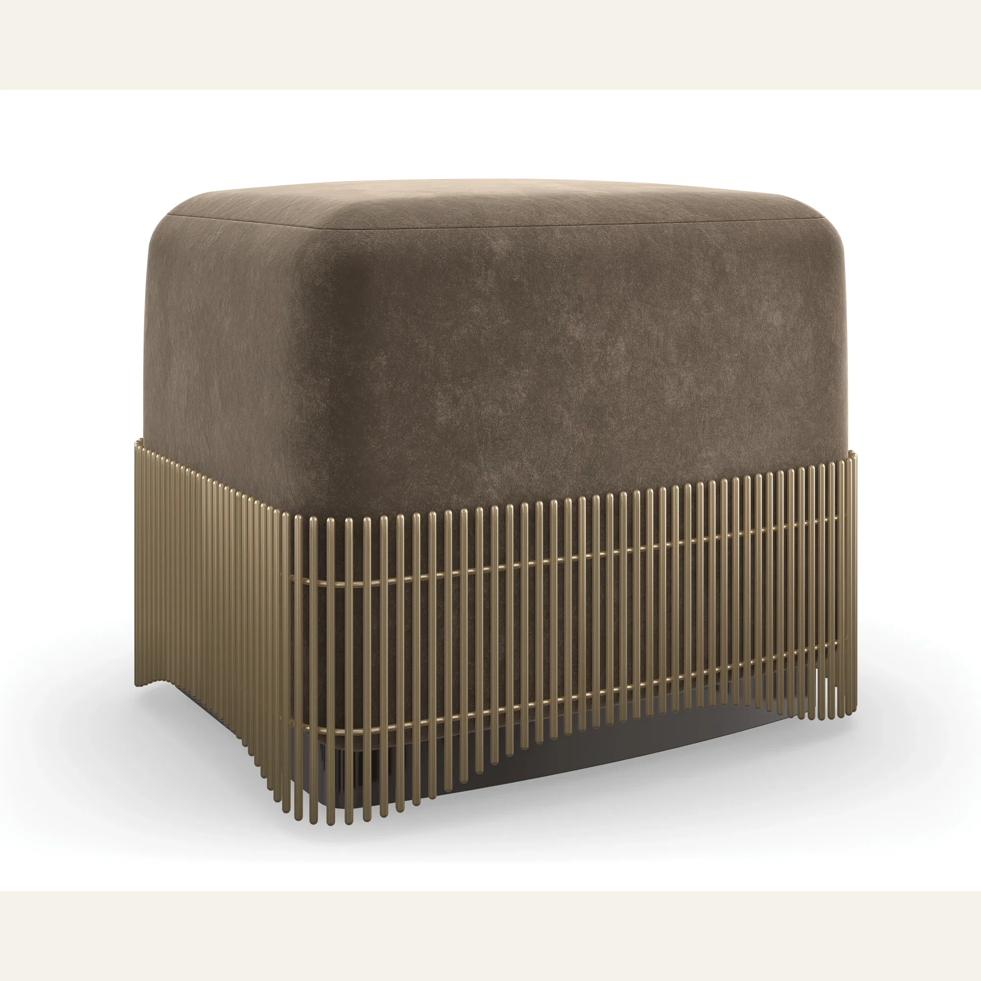 Petit Four Moss Mohair Ottoman with Brushed Gold Skirt
