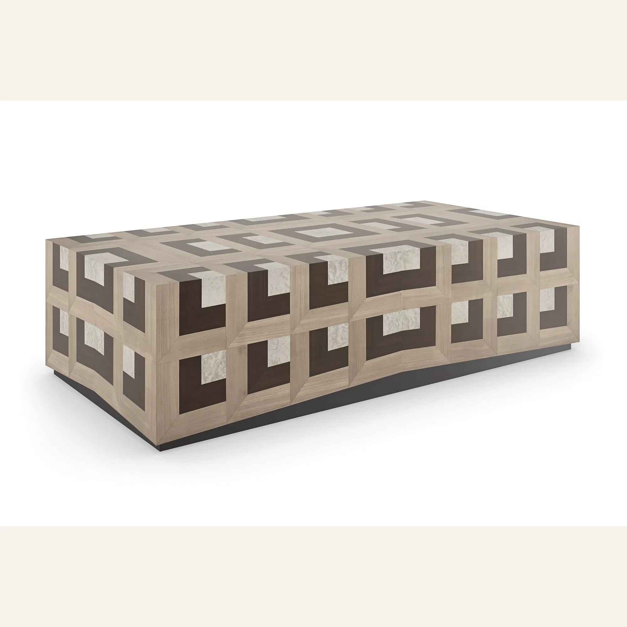 Illusion Geometric Wood Veneer Cocktail Table