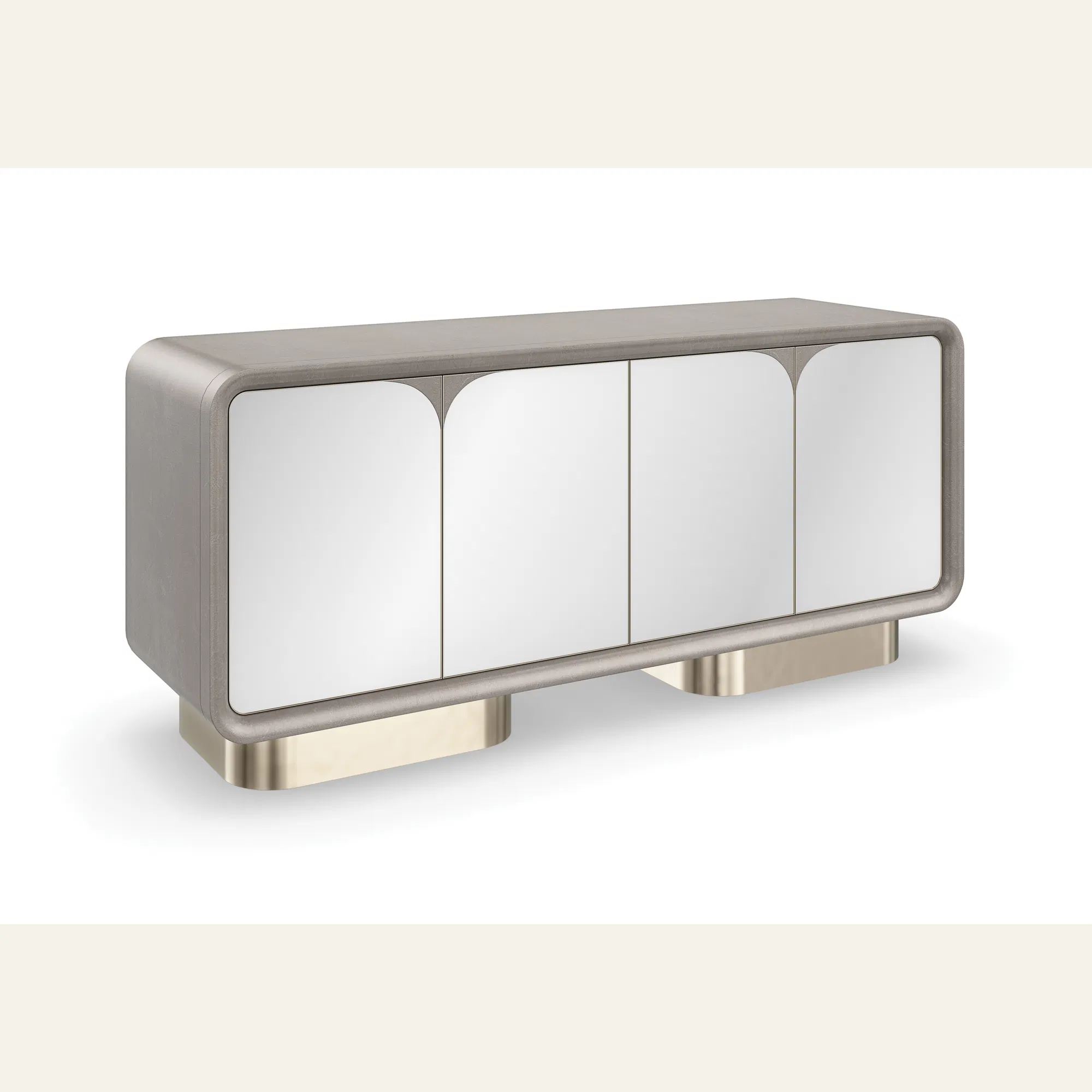 Aero Mirrored Media Console With Polished Gold Frame