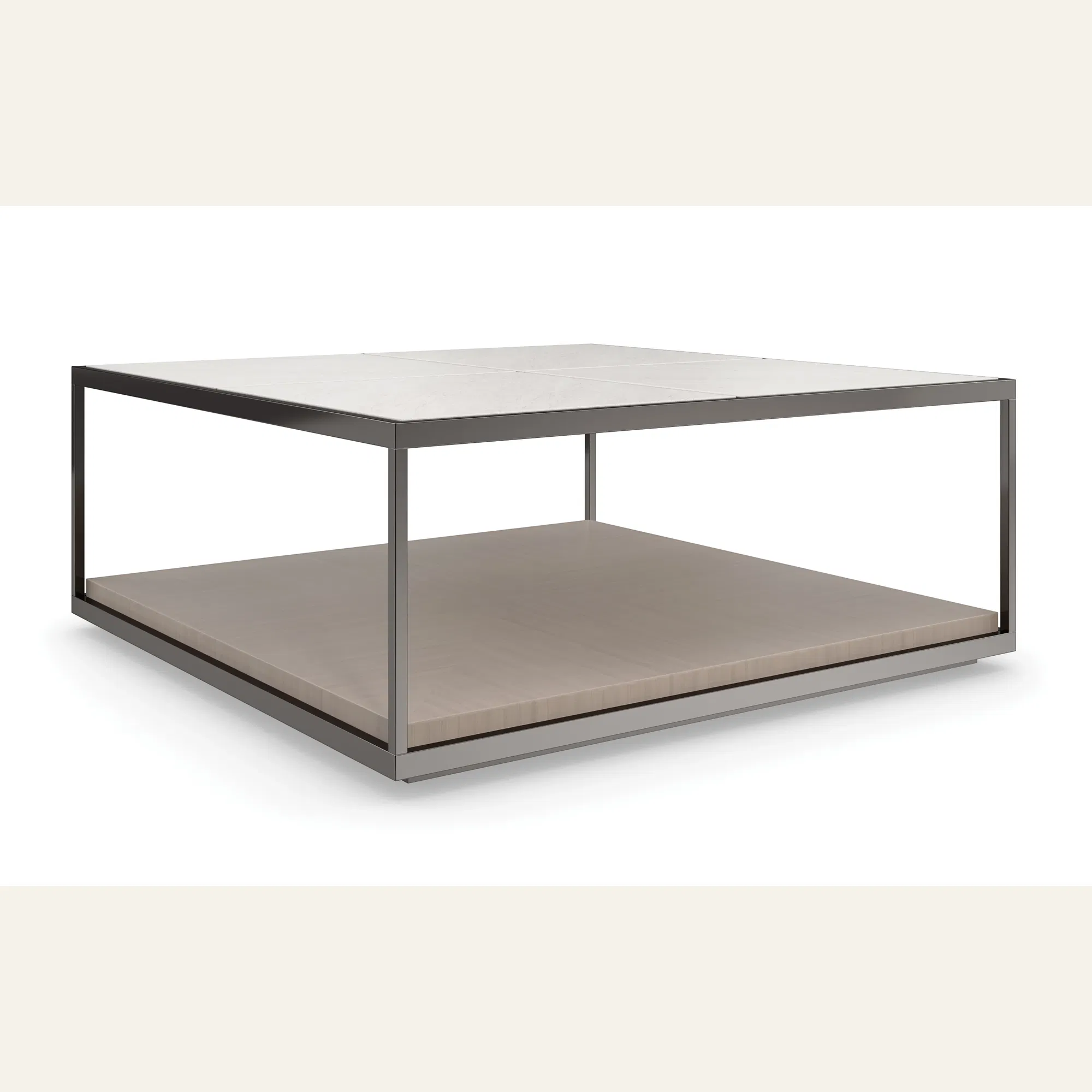 Cartesian Minimalist Wood Metal Stone Cocktail Table