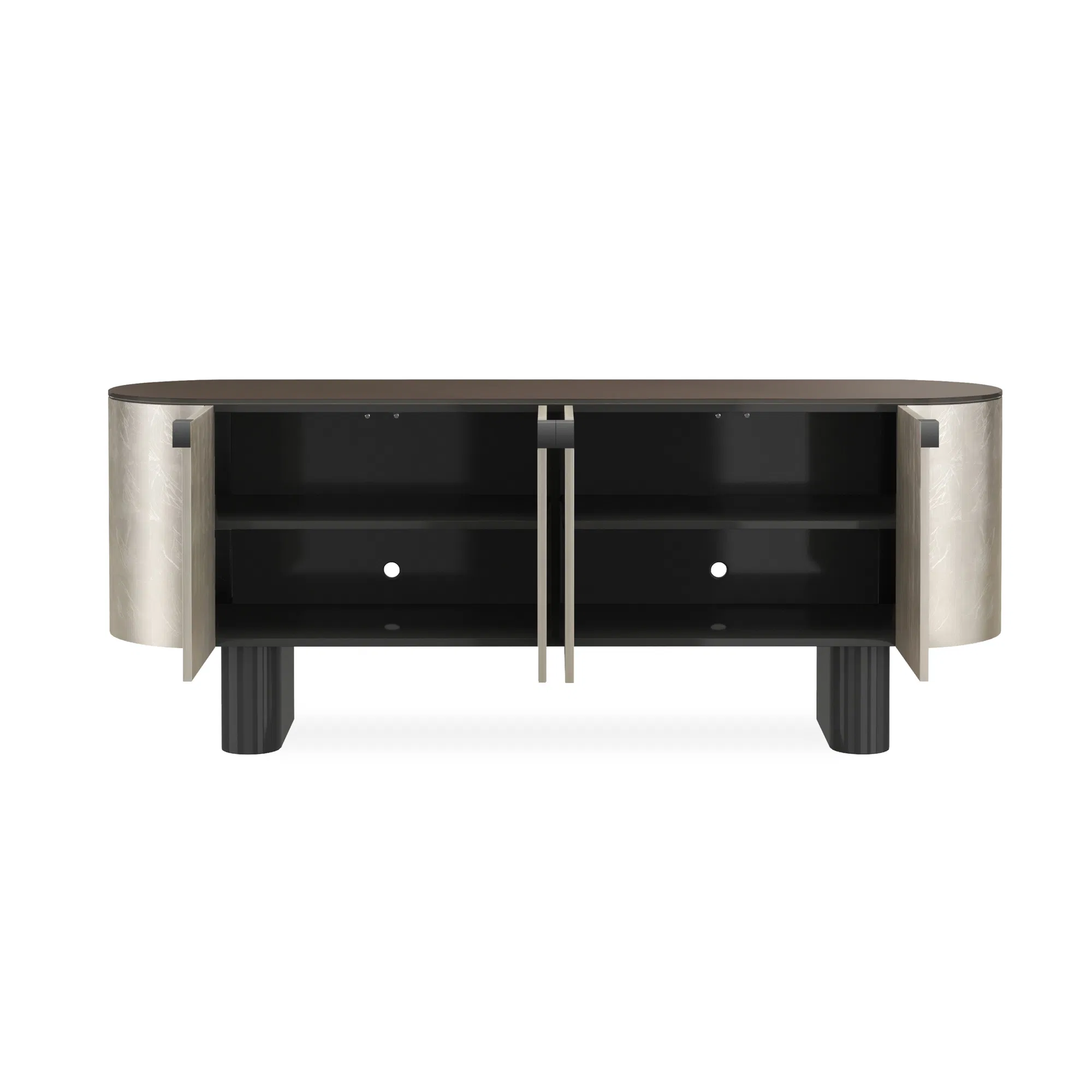 Gustav Charcoal Leaf Media Console with Smoked Bronze Glass