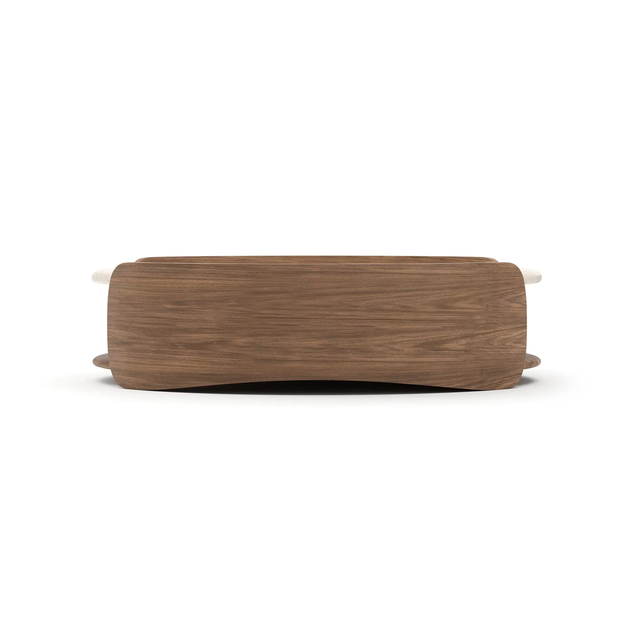 Fleur Unfilled Travertine Cocktail Table with Porcini Wood Shelf