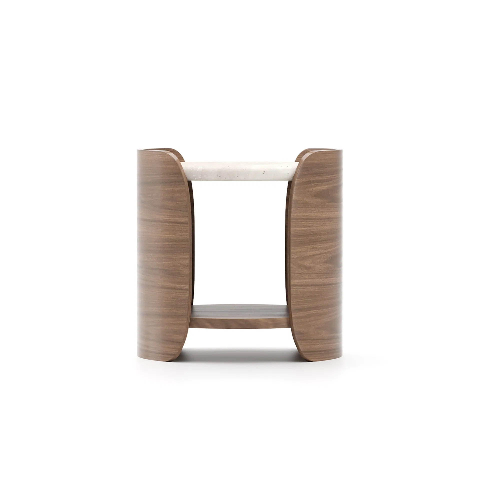 Fleur Travertine Side Table with Porcini Wood Shelf