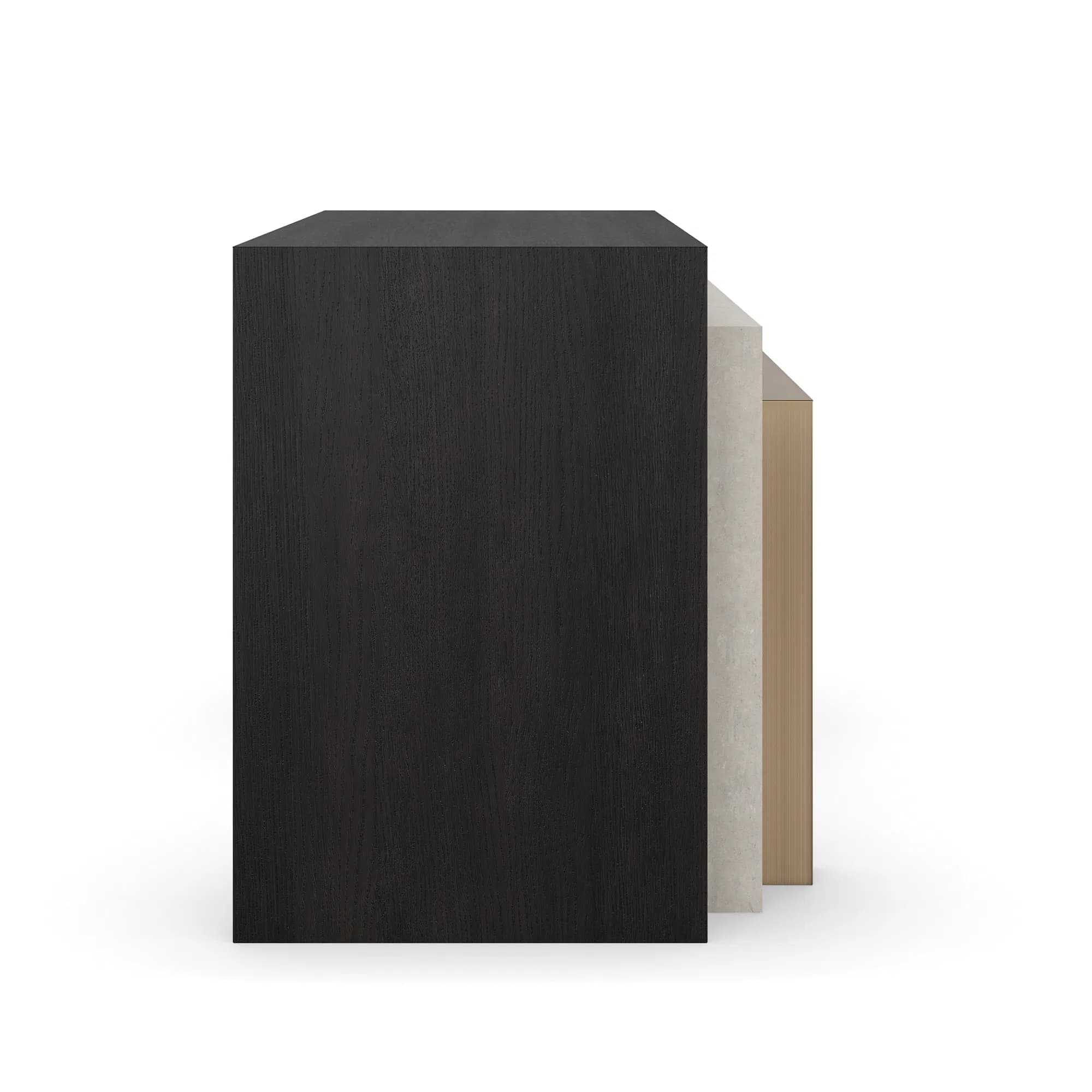 Contrast Sculptural Nesting Tables Cinder Travertine Bronze