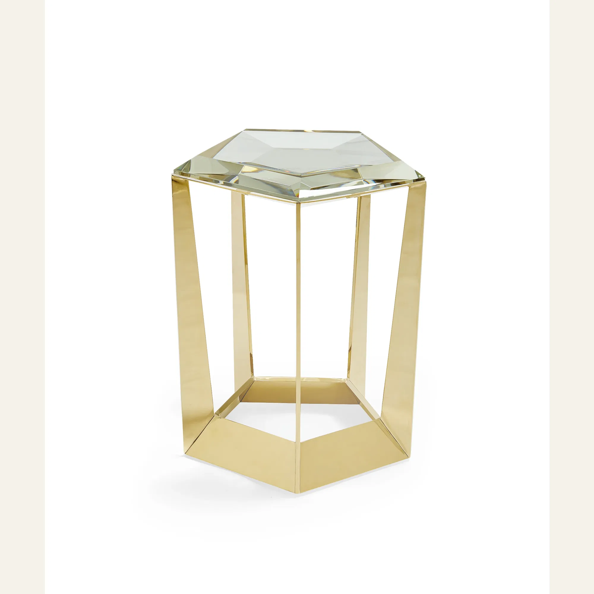 The Gem Beveled Crystal Side Table with Majestic Gold