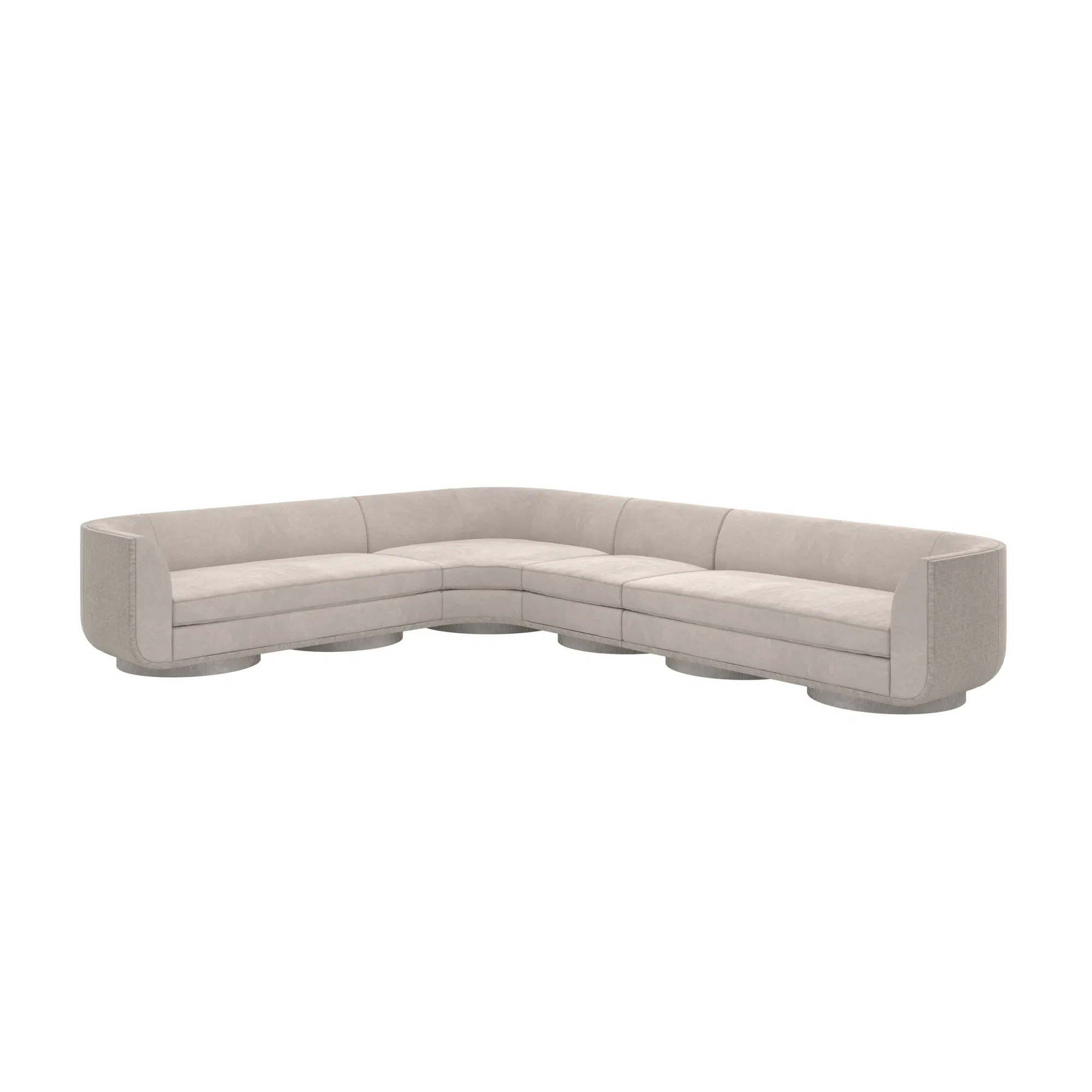 Clipper Four-Piece Sculptural Sectional in Taupe Velvet and Silver Metallic