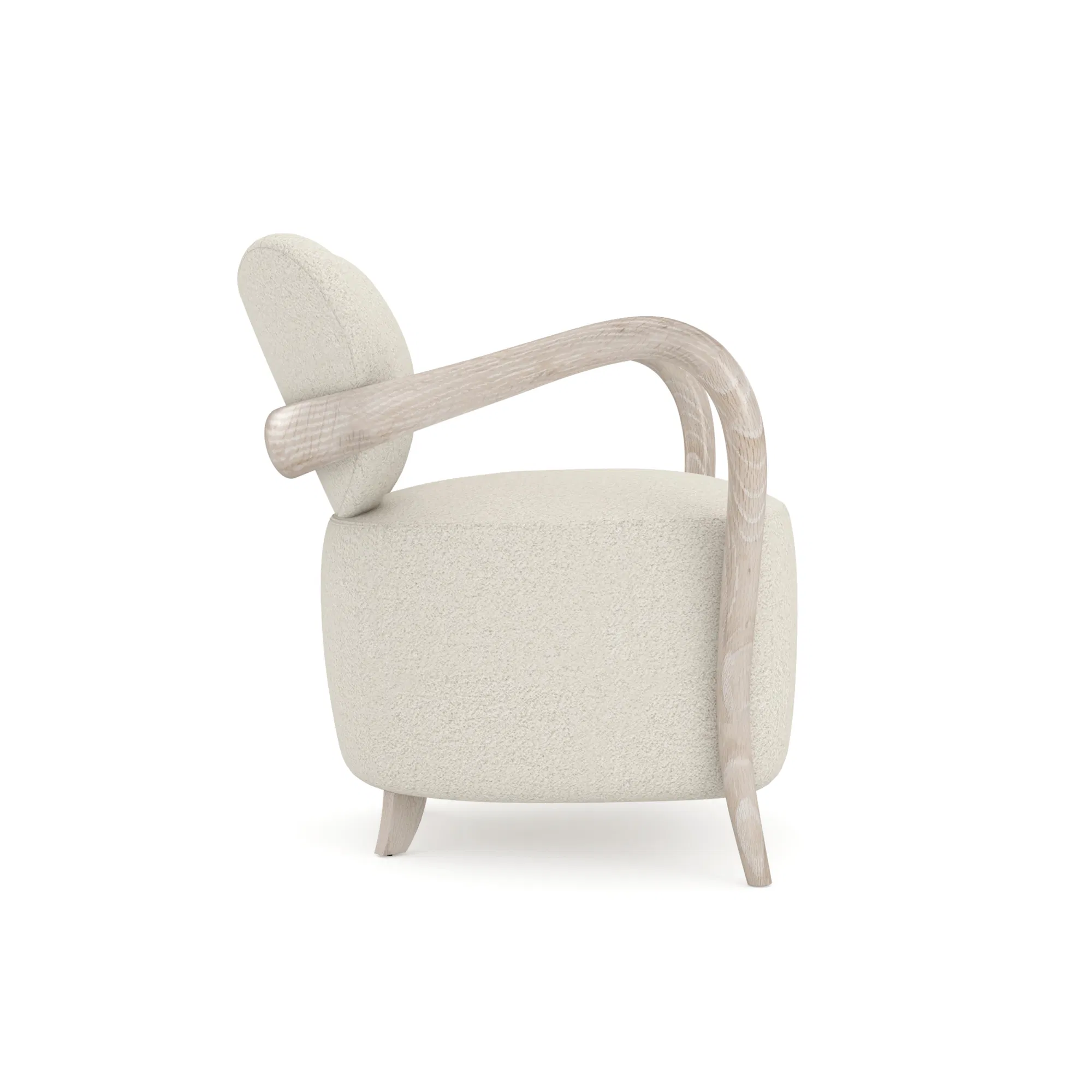 Ashanti Hand-Carved Oak Accent Chair in Ivory Bouclé