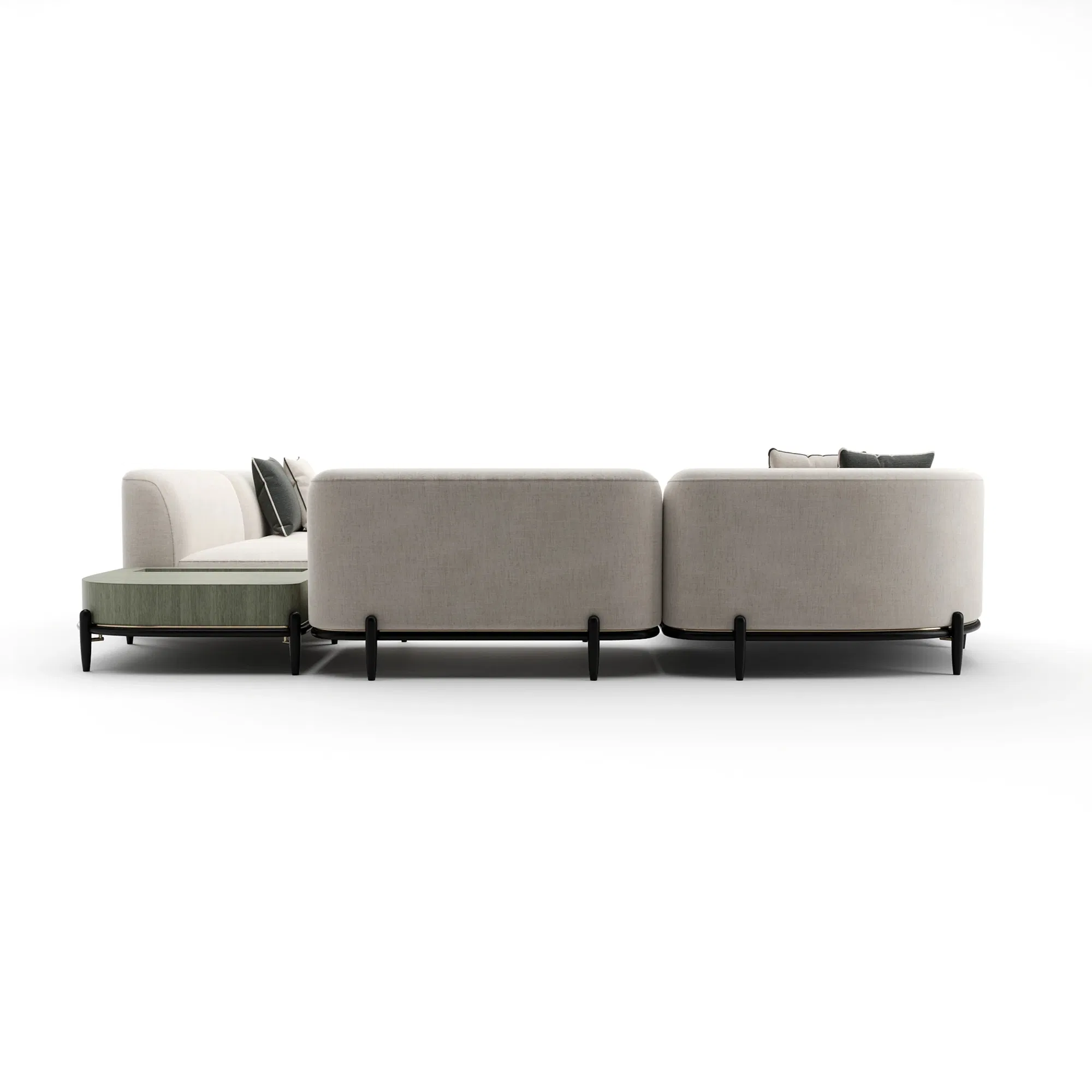 Madera Walnut Large L Sectional with Brushed Gold Detail