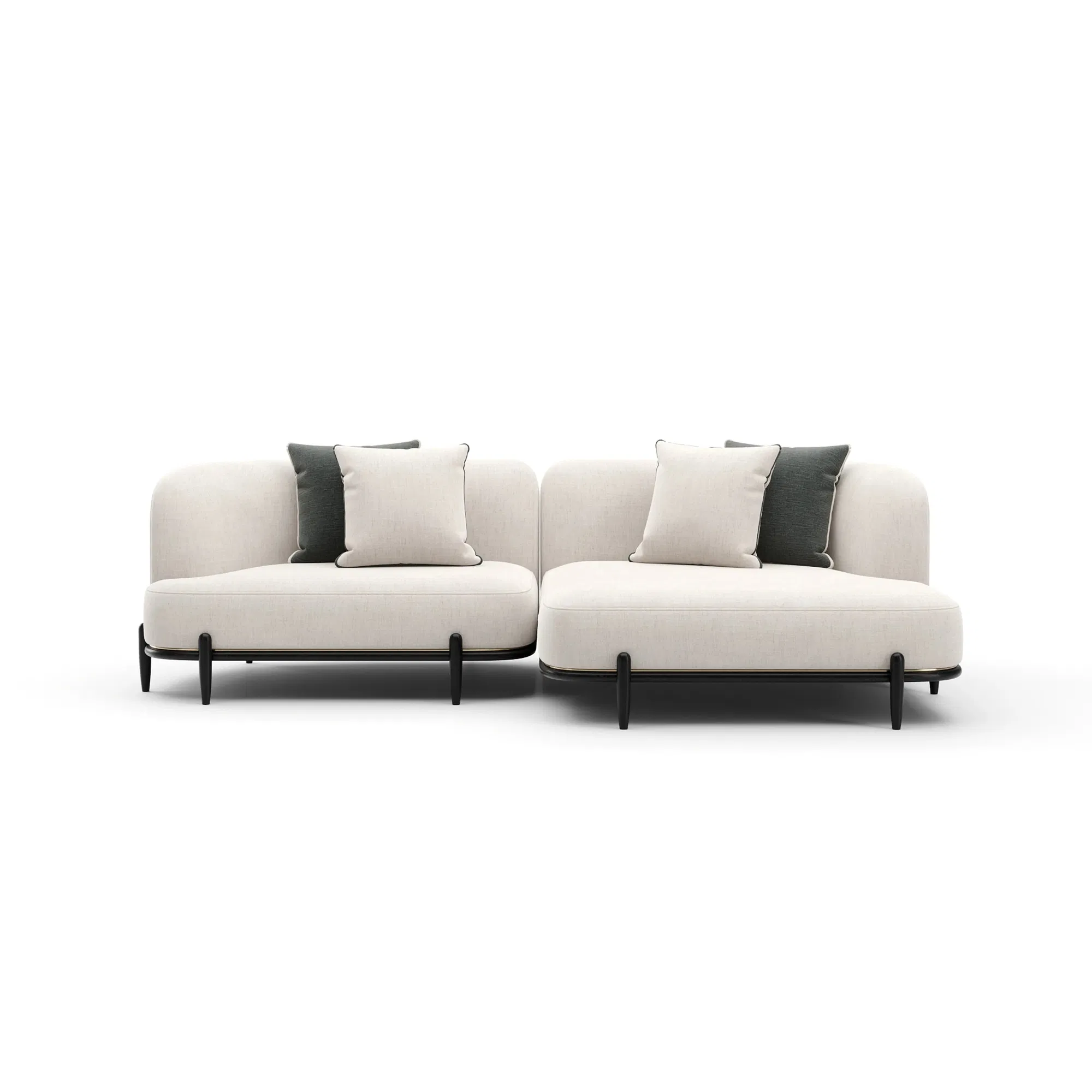 Madera Raf Small Chaise Sectional with Brushed Gold Bead