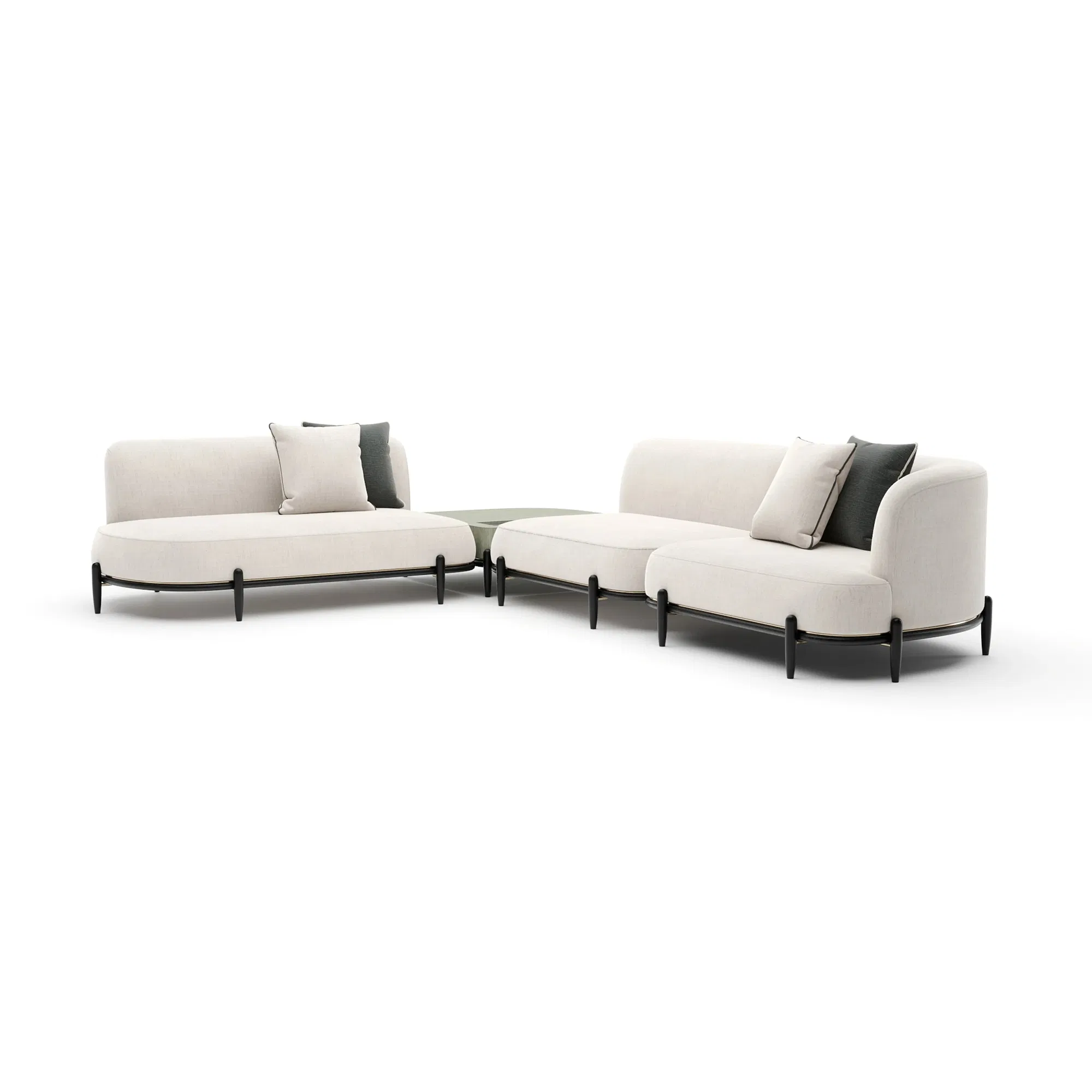 Madera Walnut Sectional with Brushed Gold Beading