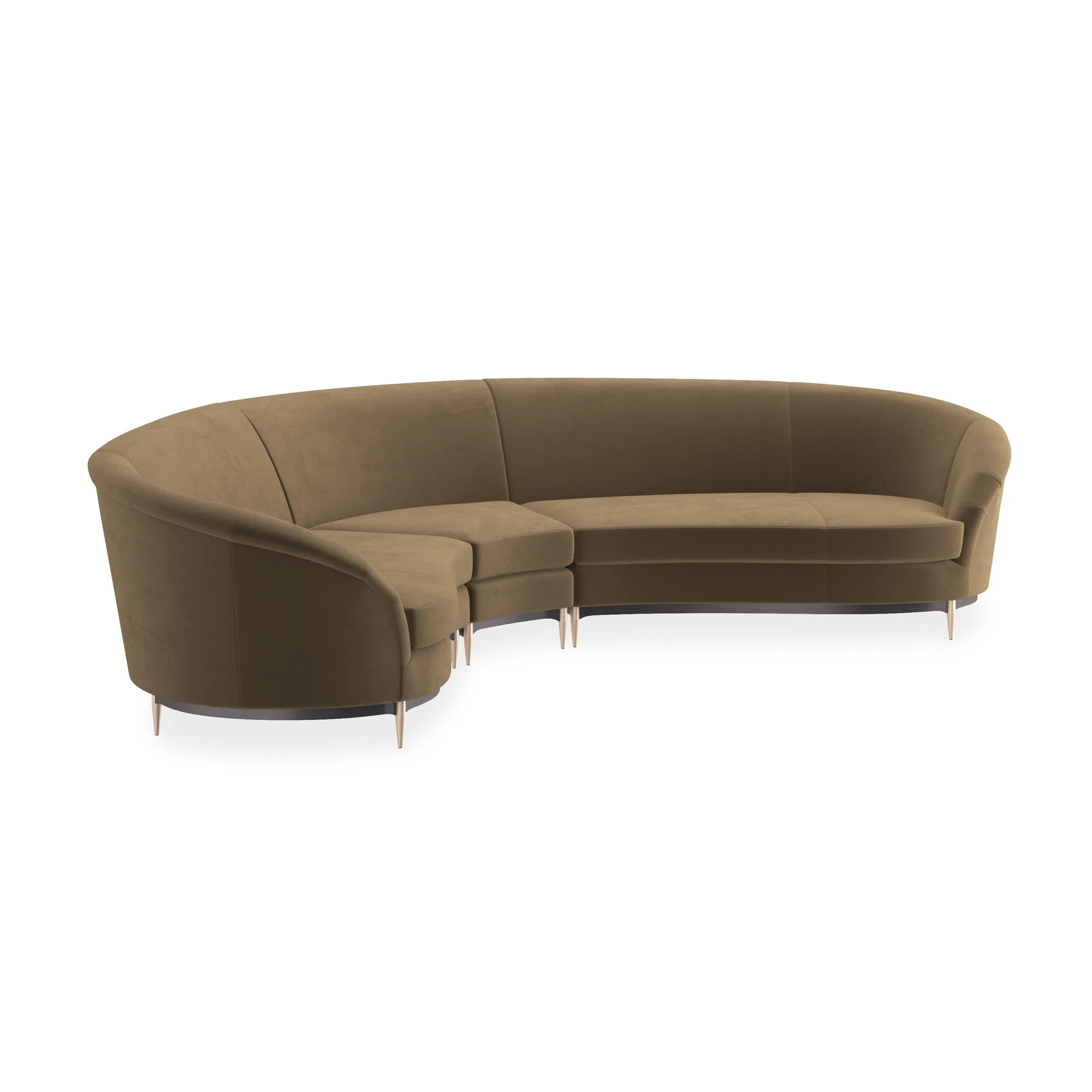 Three's Company Curved Velvet Sectional Champagne Gold
