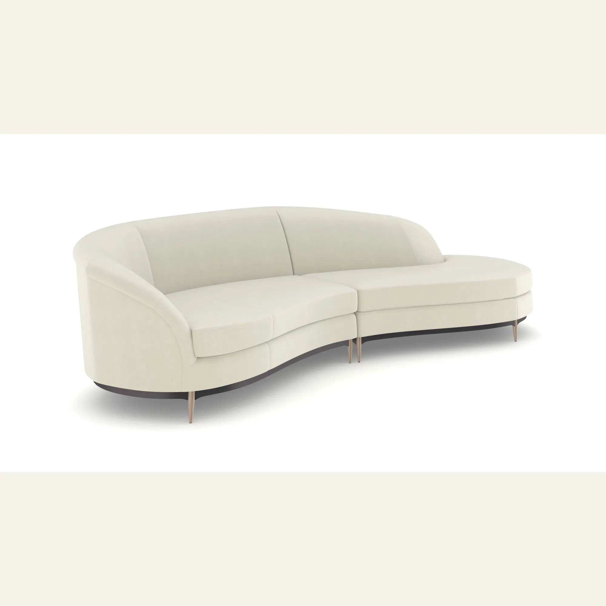 Three's Company Curved Ivory Velvet Sectional