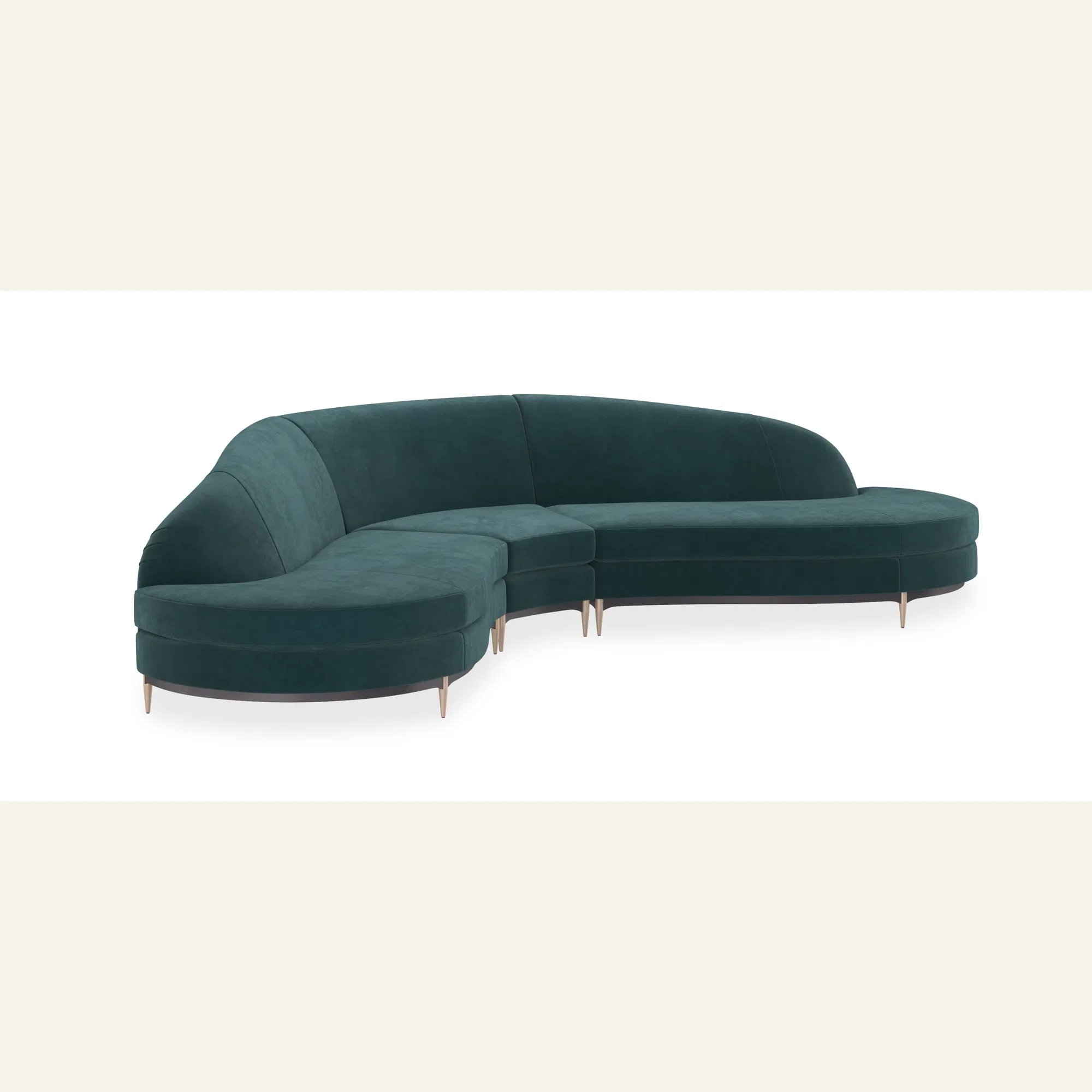 Three's Company Wedge Peacock Blue Velvet Sectional
