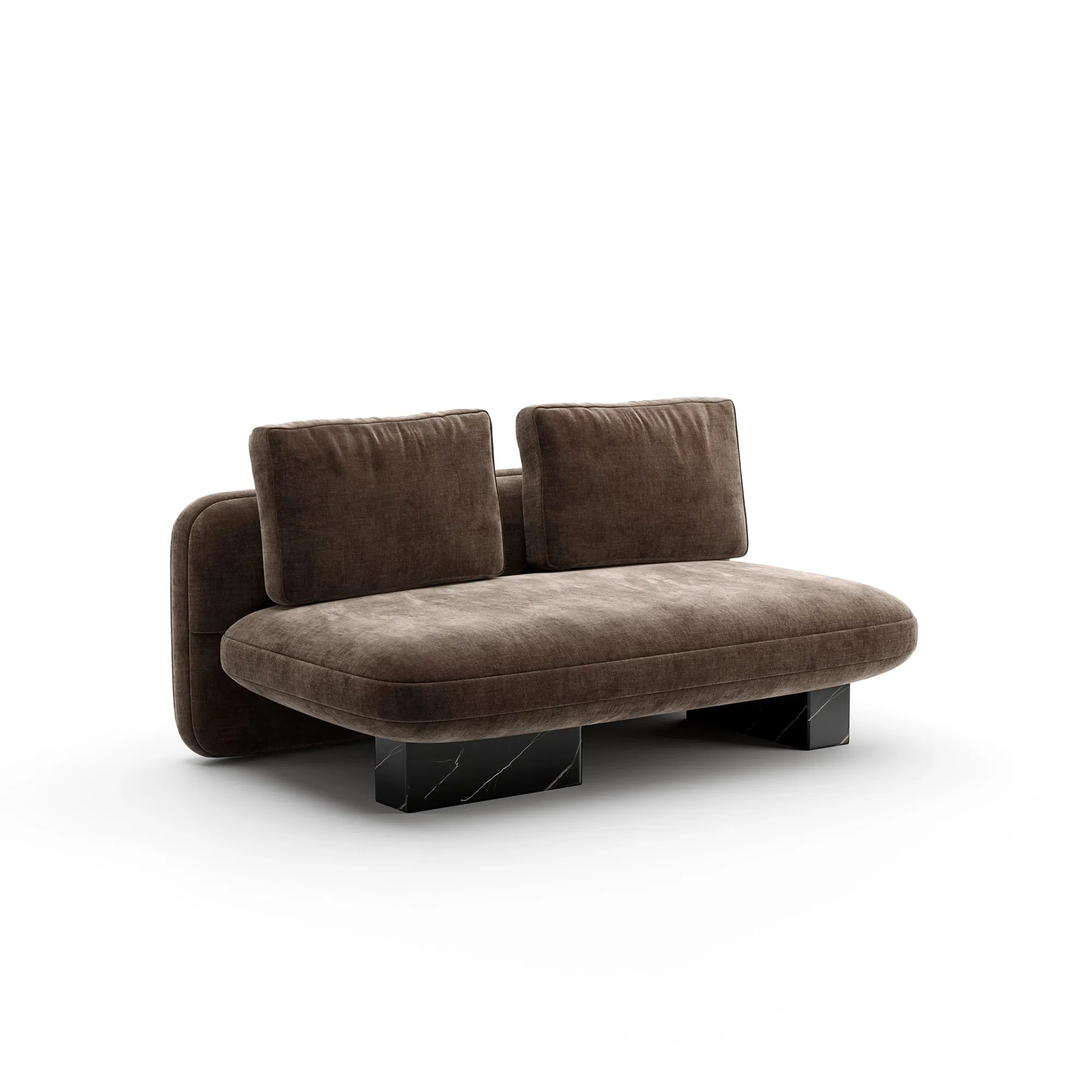 Overlap Armless Loveseat in Sumptuous Dark Taupe Velvet