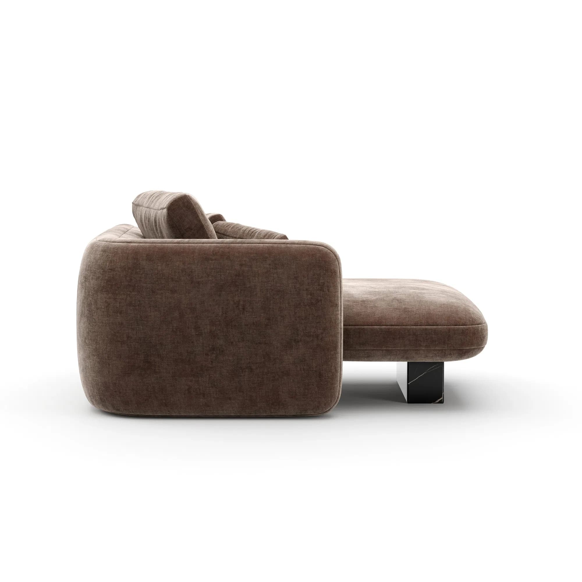 Overlap Dark Taupe Velvet Chaise with Marquina Stone