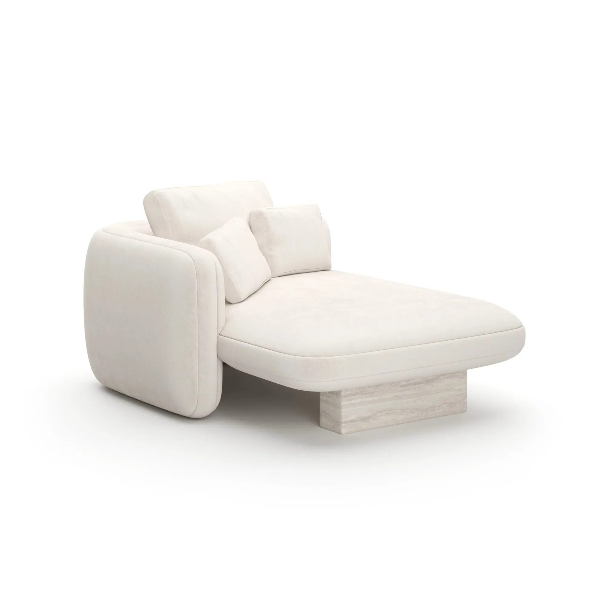 Overlap Left Arm Chaise Ecru Linen with Travertine Base