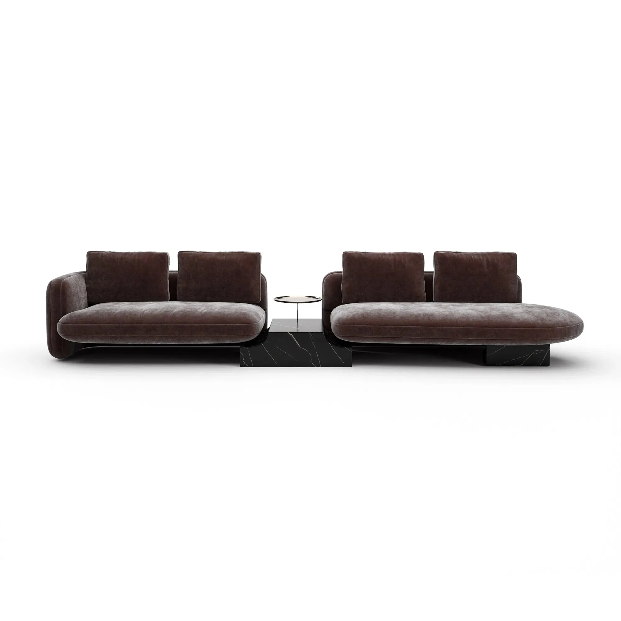 Overlap Right Bumper Sectional in Dark Taupe Velvet