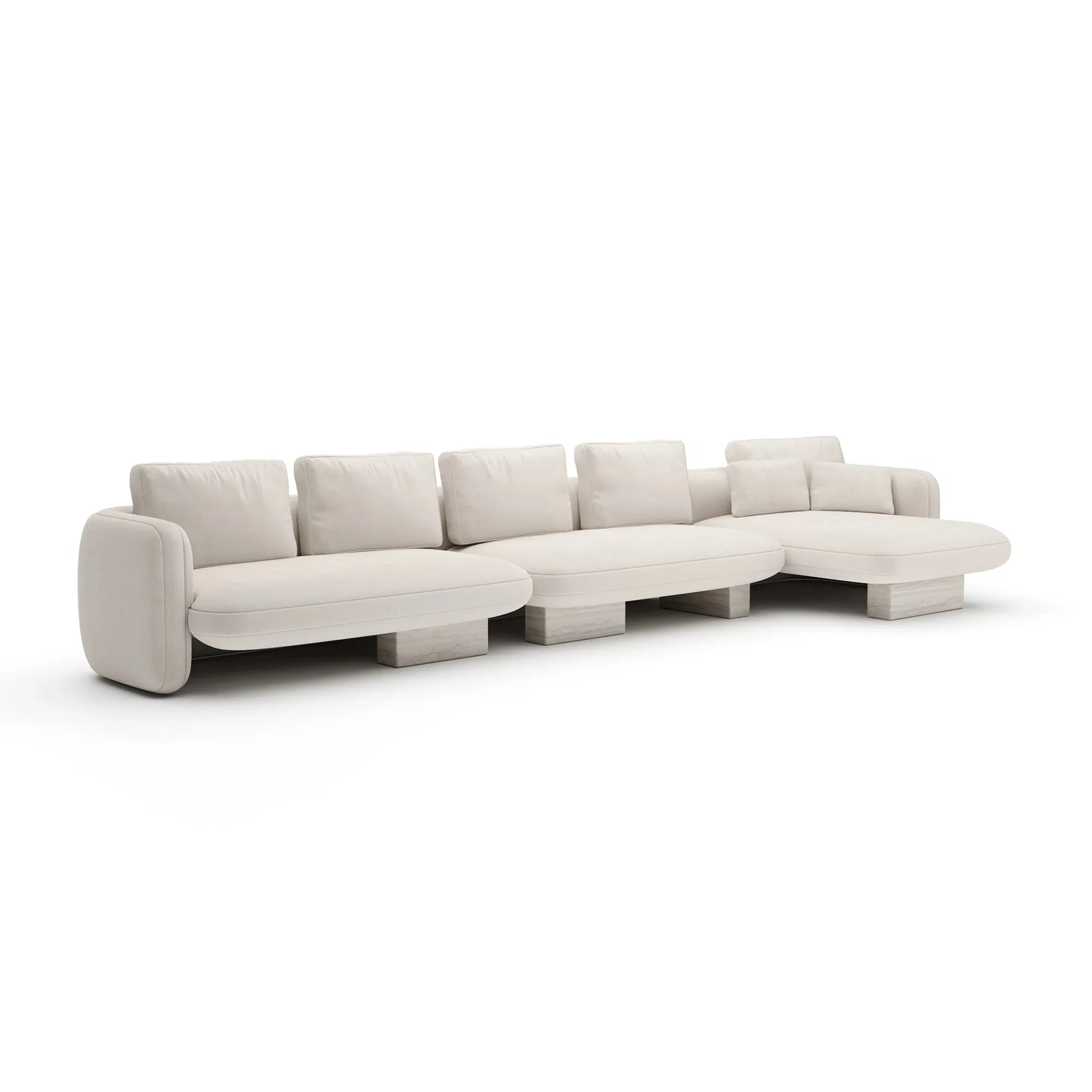 Overlap Right Chaise Ecru Linen with Travertine Base