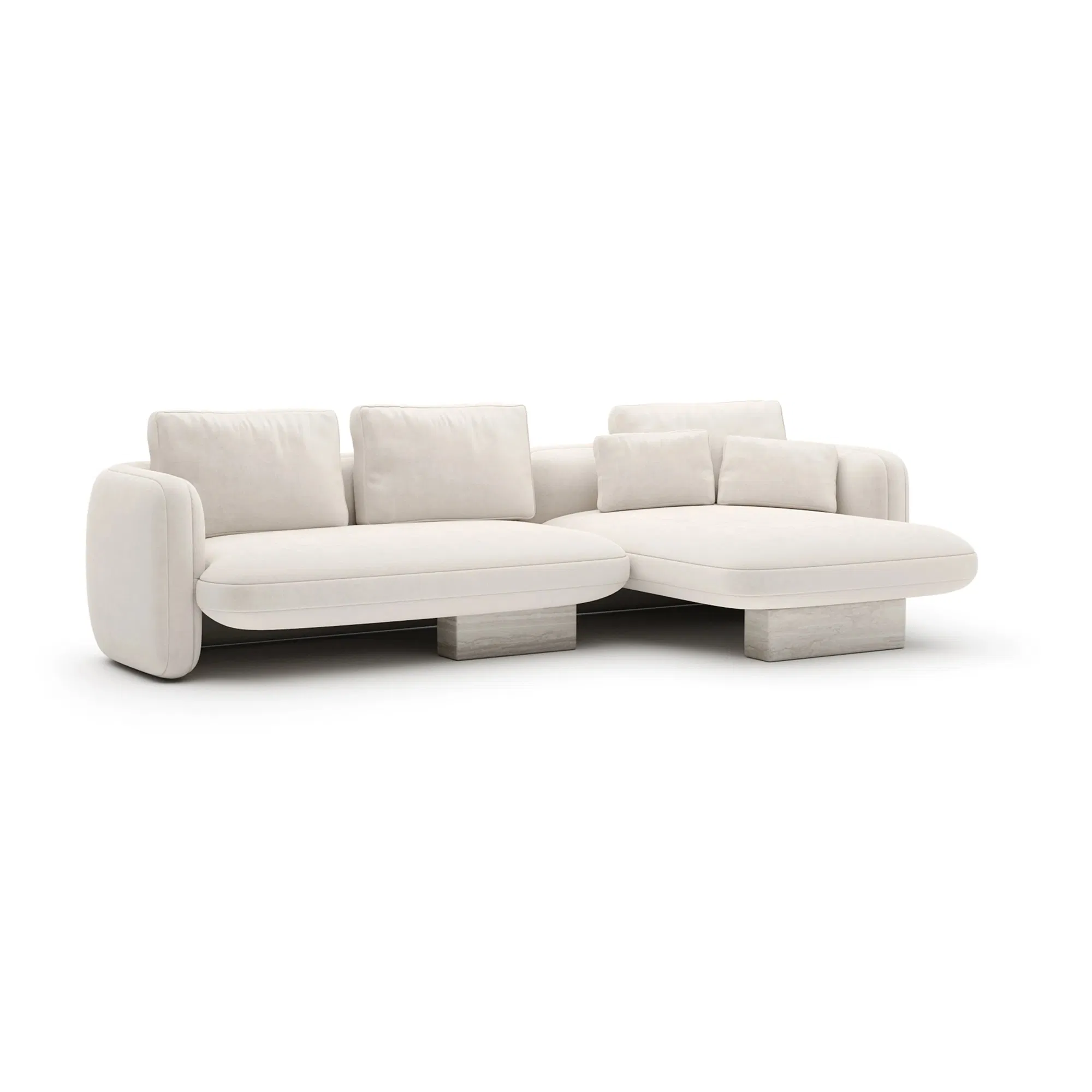 Overlap Ecru Linen Chaise with Travertine Base