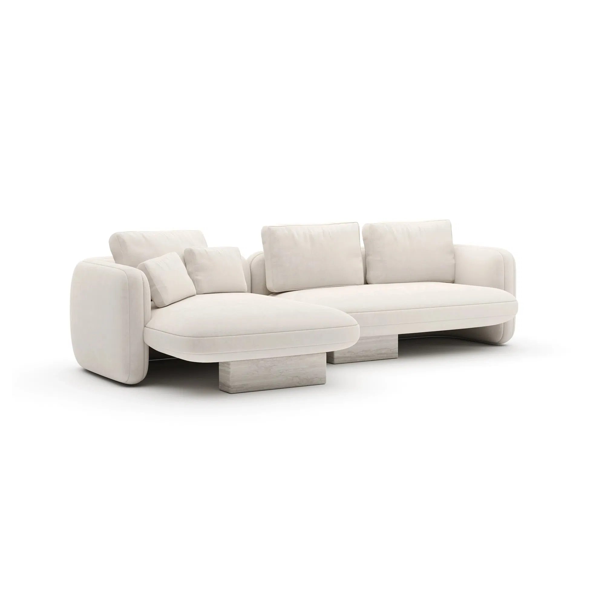 Overlap Left Chaise Ecru Linen with Travertine Base
