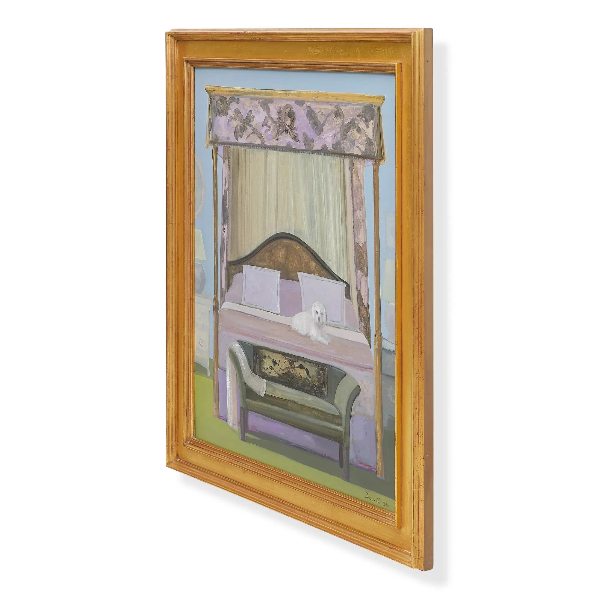 Dog on a Four Poster Bed Original Painting by John Funt