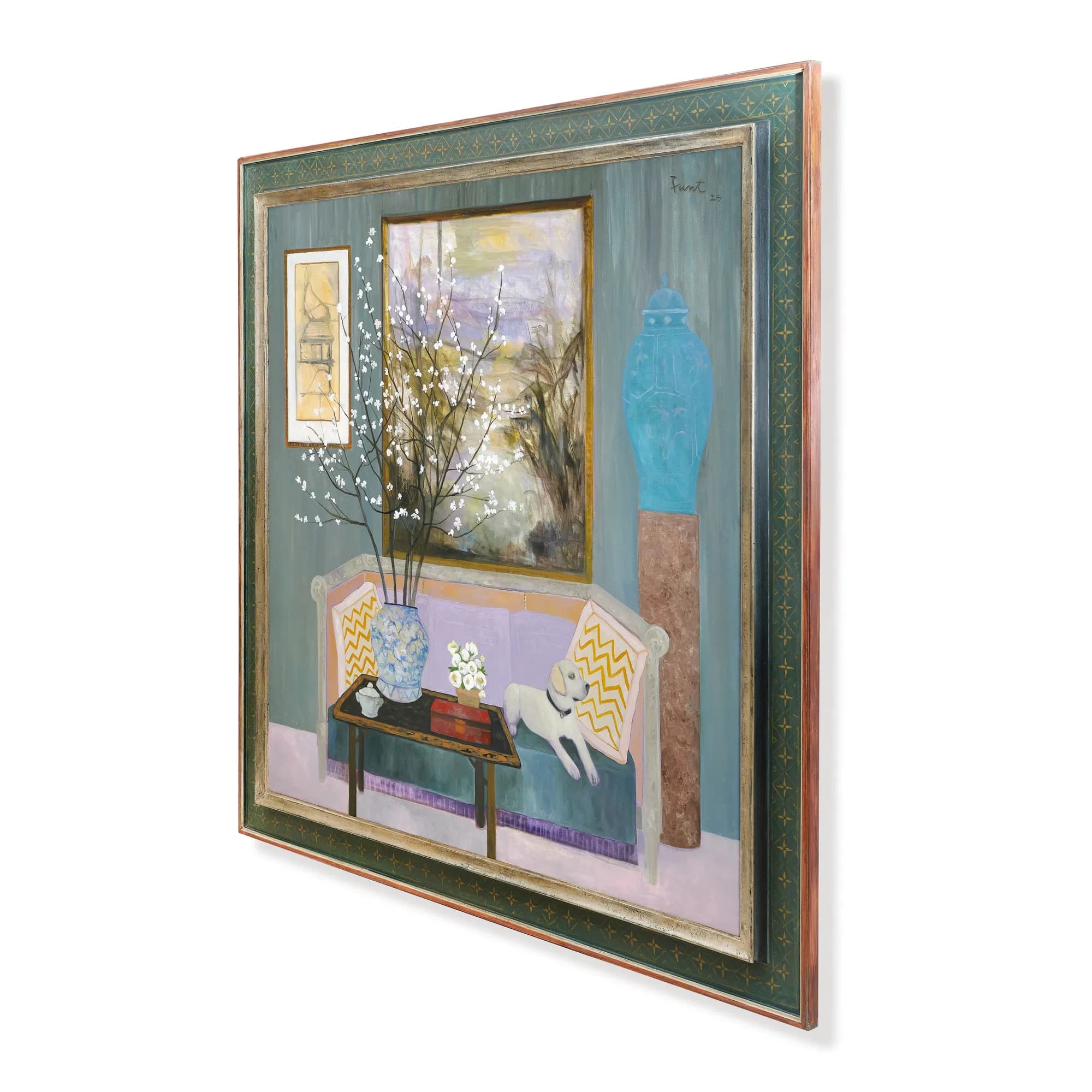 Interior with Dog on a Sofa Original Painting