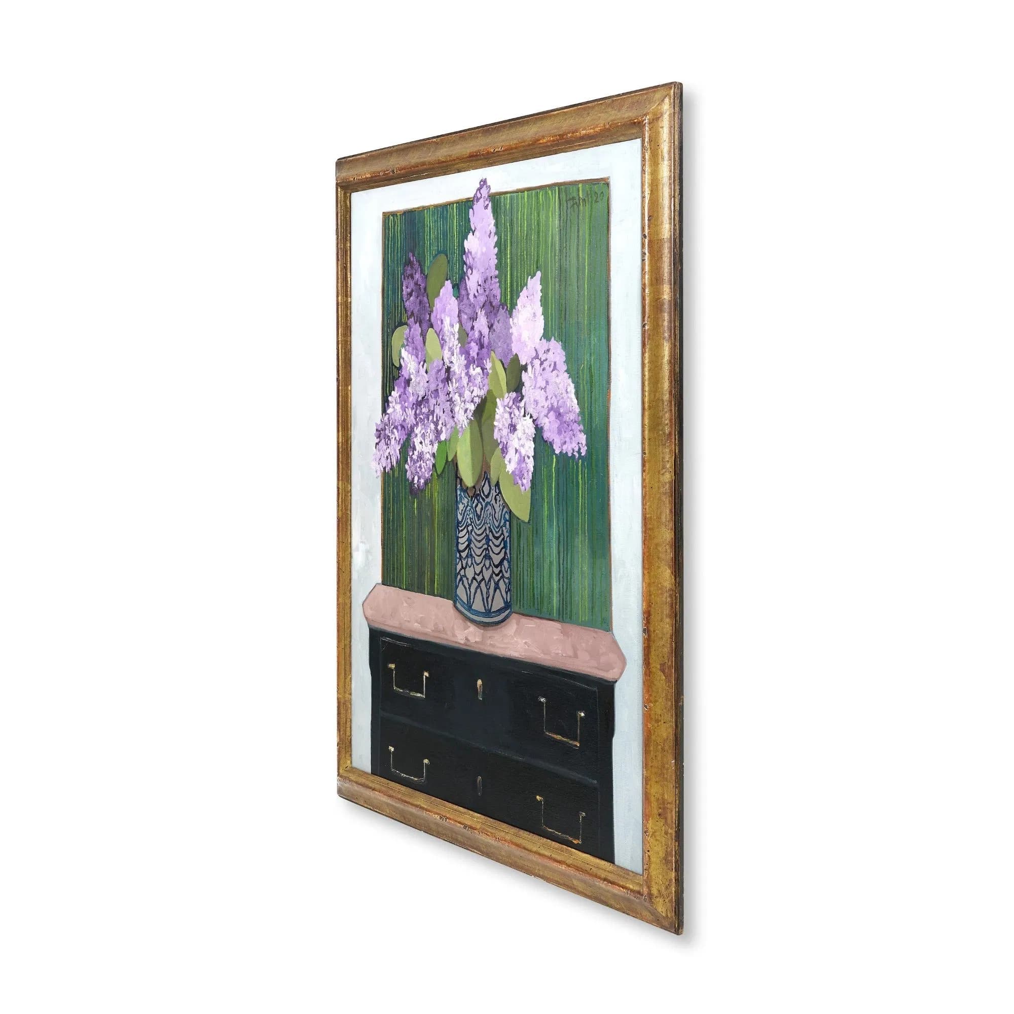 Lilacs on a Black Chest Original Painting by John Funt