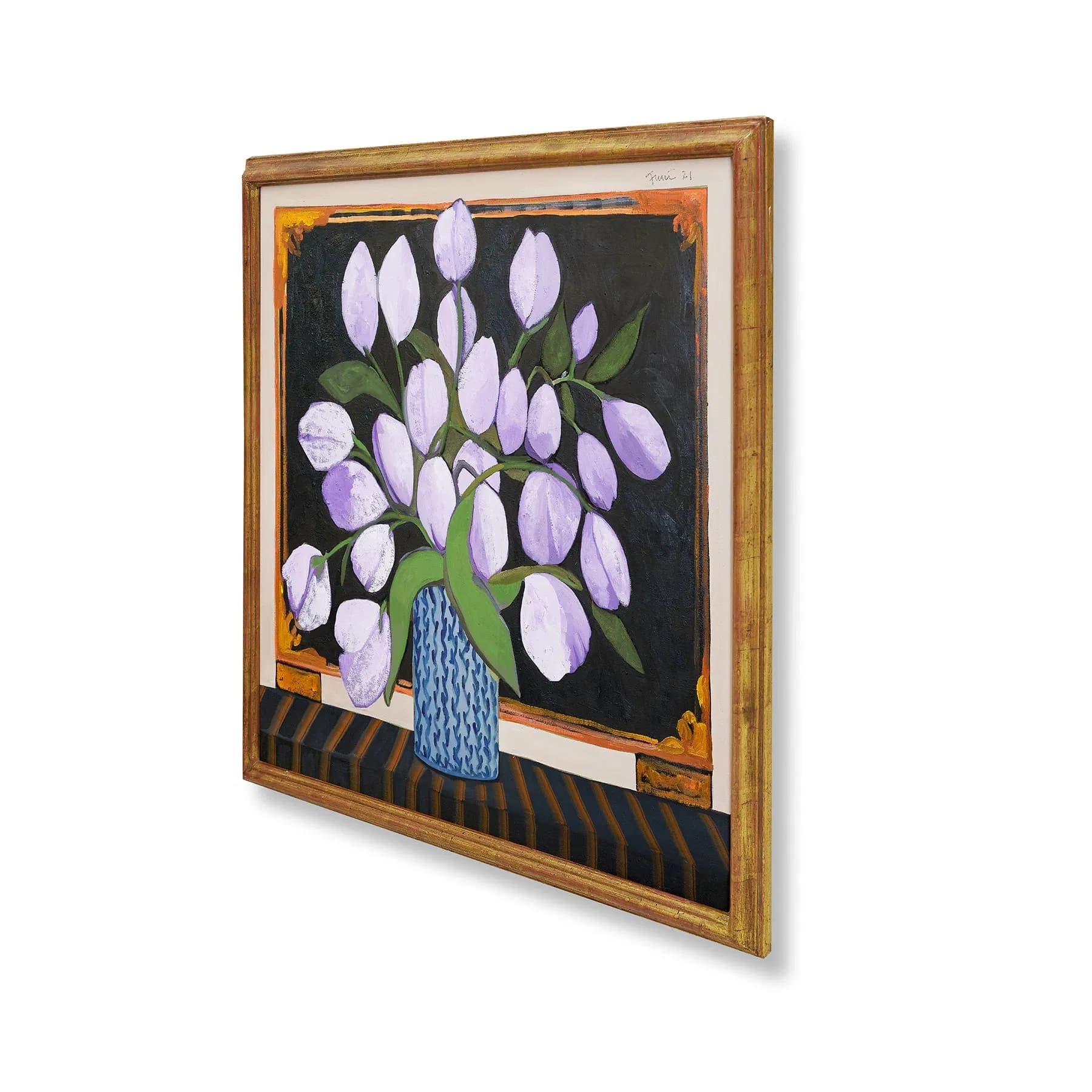 Purple Tulips Before a Chinese Chest Original Painting