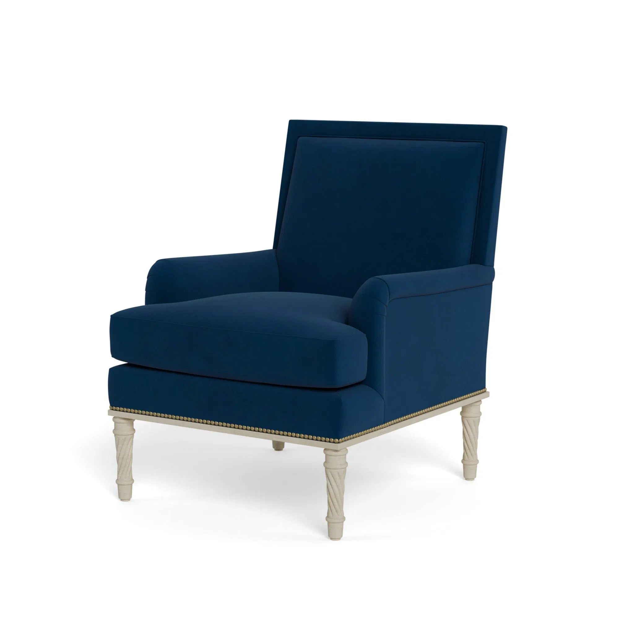 Azure Hand-Carved Linen Chair