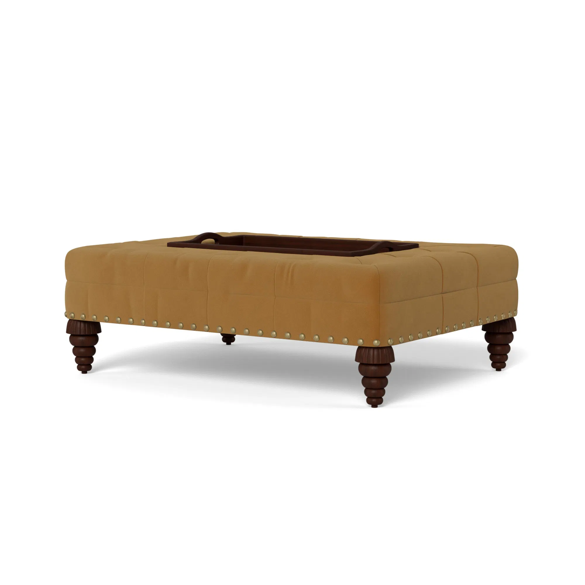 Tray Chic Petite Ottoman with Hand-Carved Feet