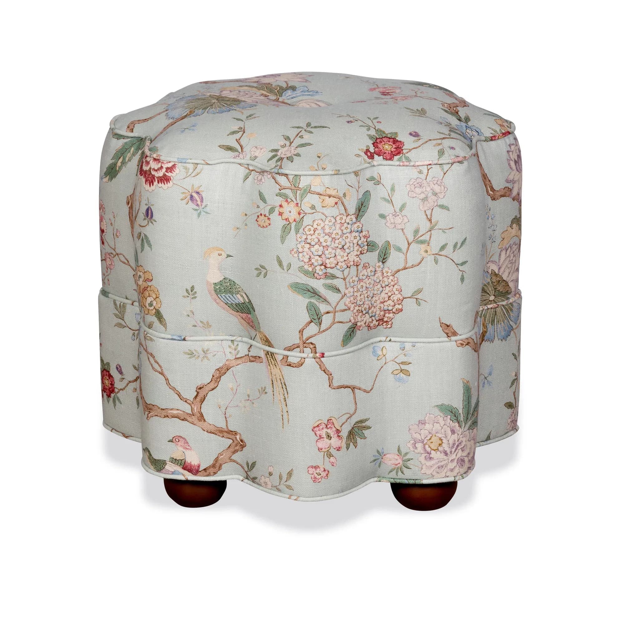 Stella Hand-Upholstered Blue Chinoiserie Stool