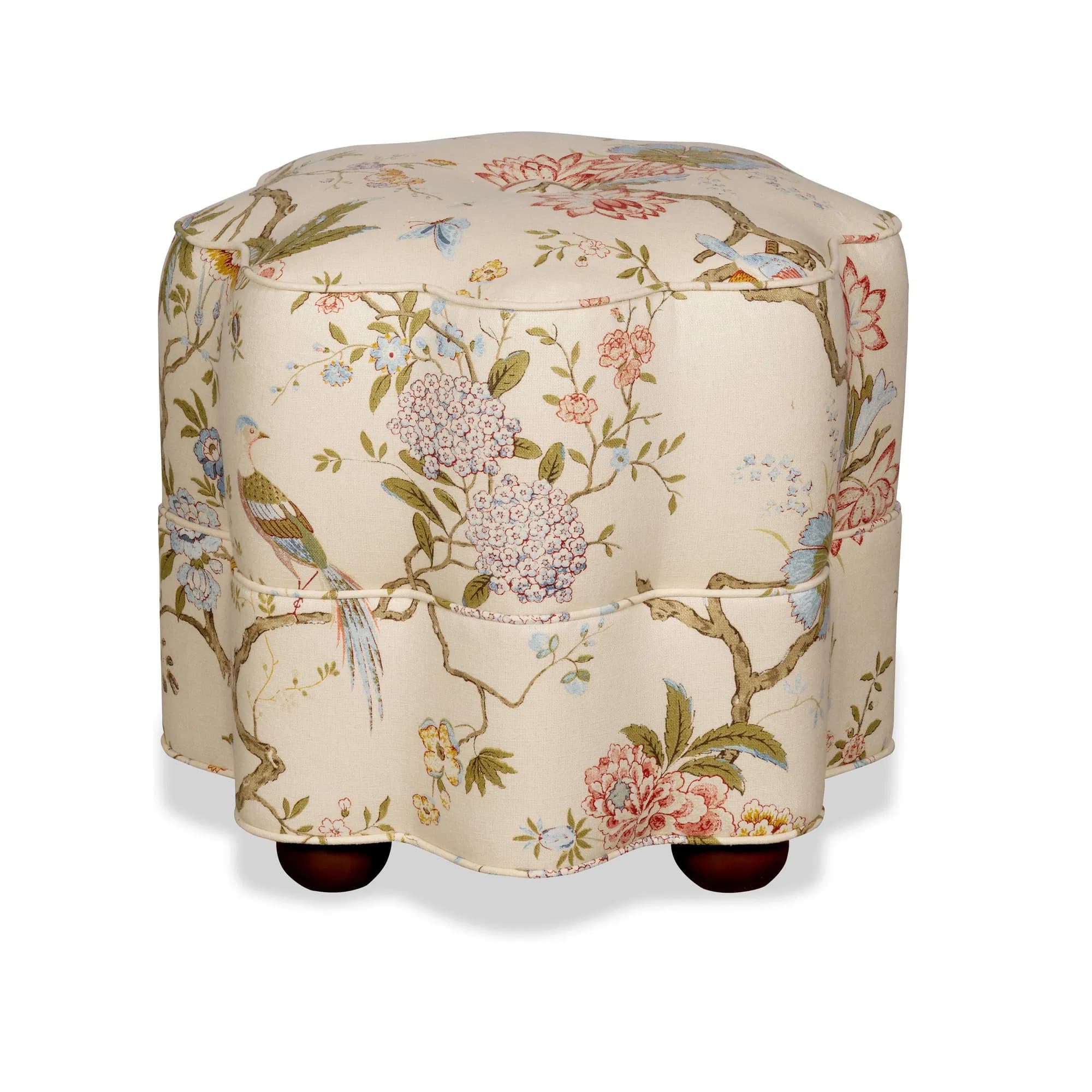 Stella Cream Chinoiserie Upholstered Stool