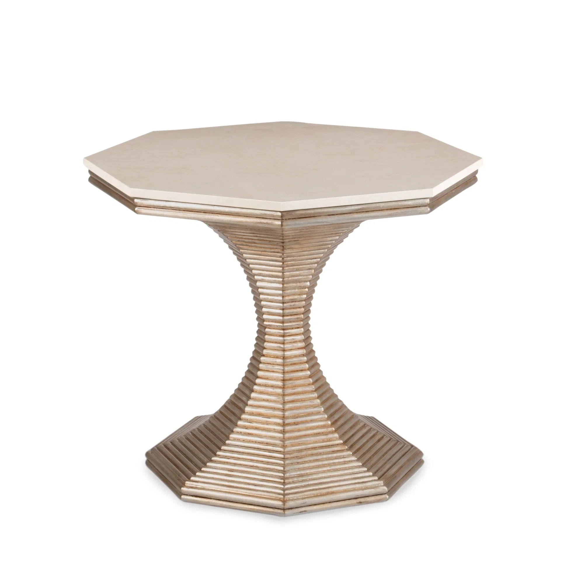 Hourglass Antique Silver Reeded Marble Side Table