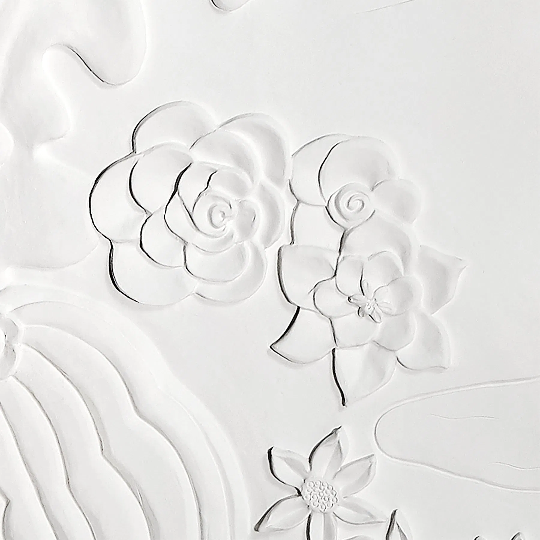 Garden Plaster Panel II Hand-Carved Bas Relief