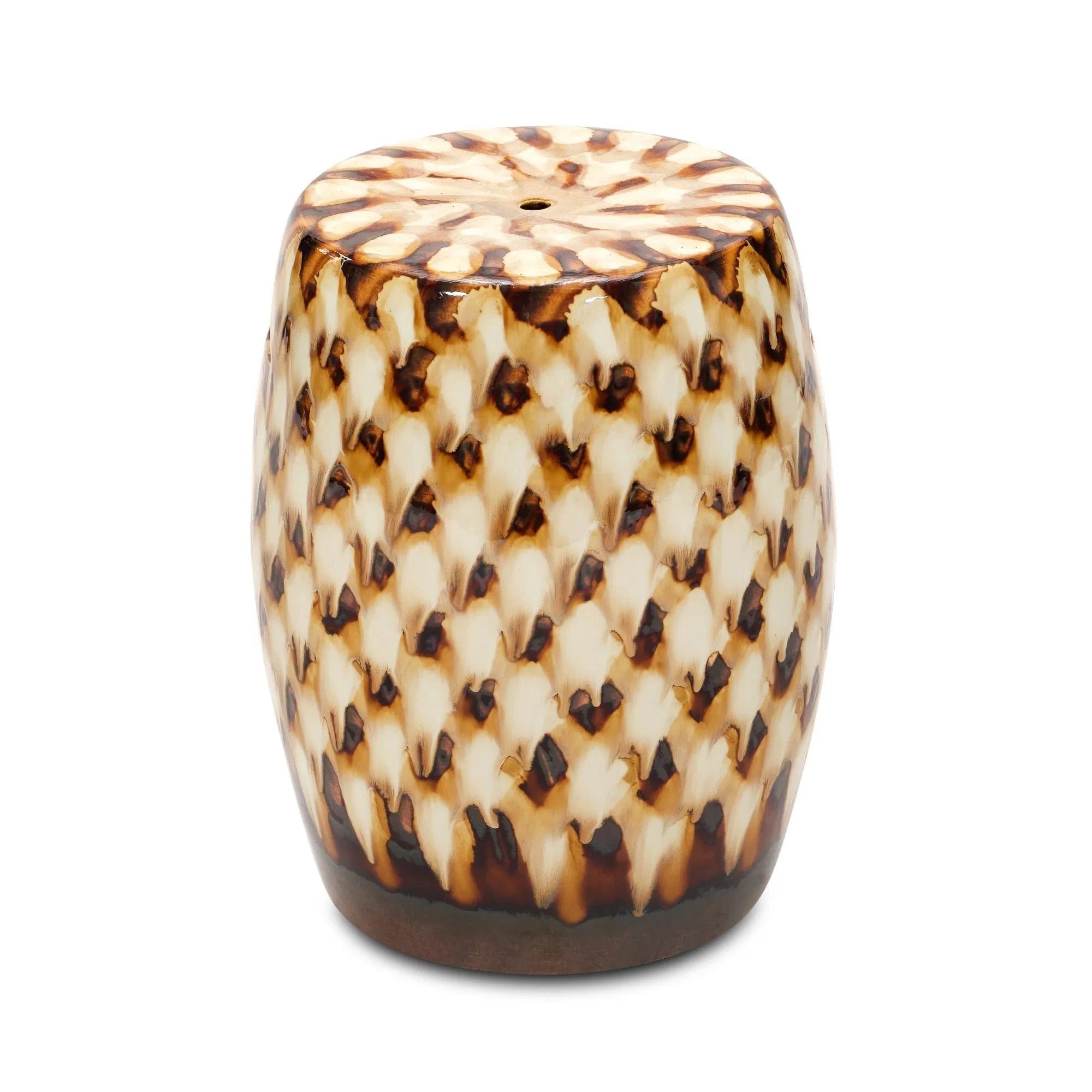 Pheasant Feather Hand-Glazed Ceramic Garden Stool