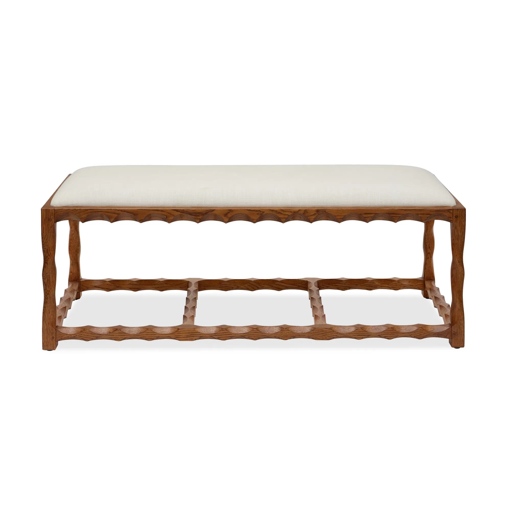 Scallop Bench Walnut and Bone Linen