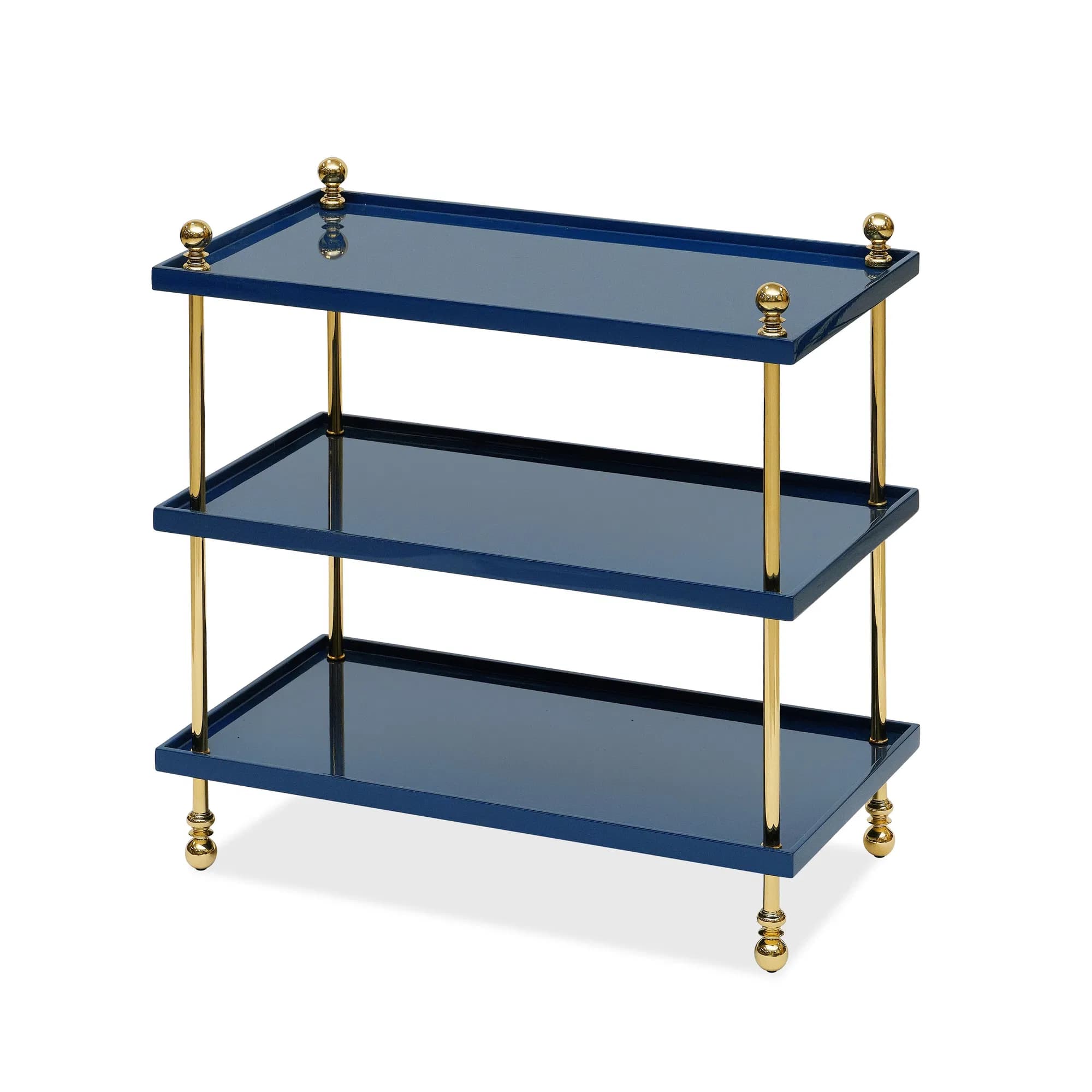 Blue Lacquered Tiered Drinks Table with Brass Finials