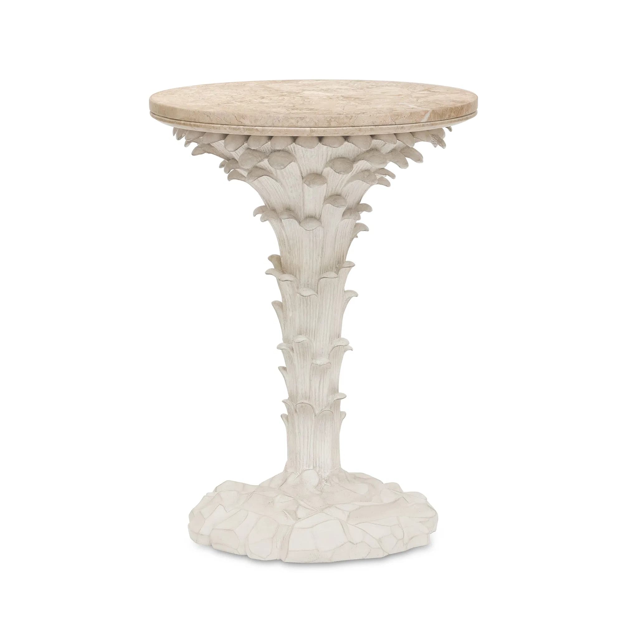 Palm Frond Hand-Carved Drinks Table
