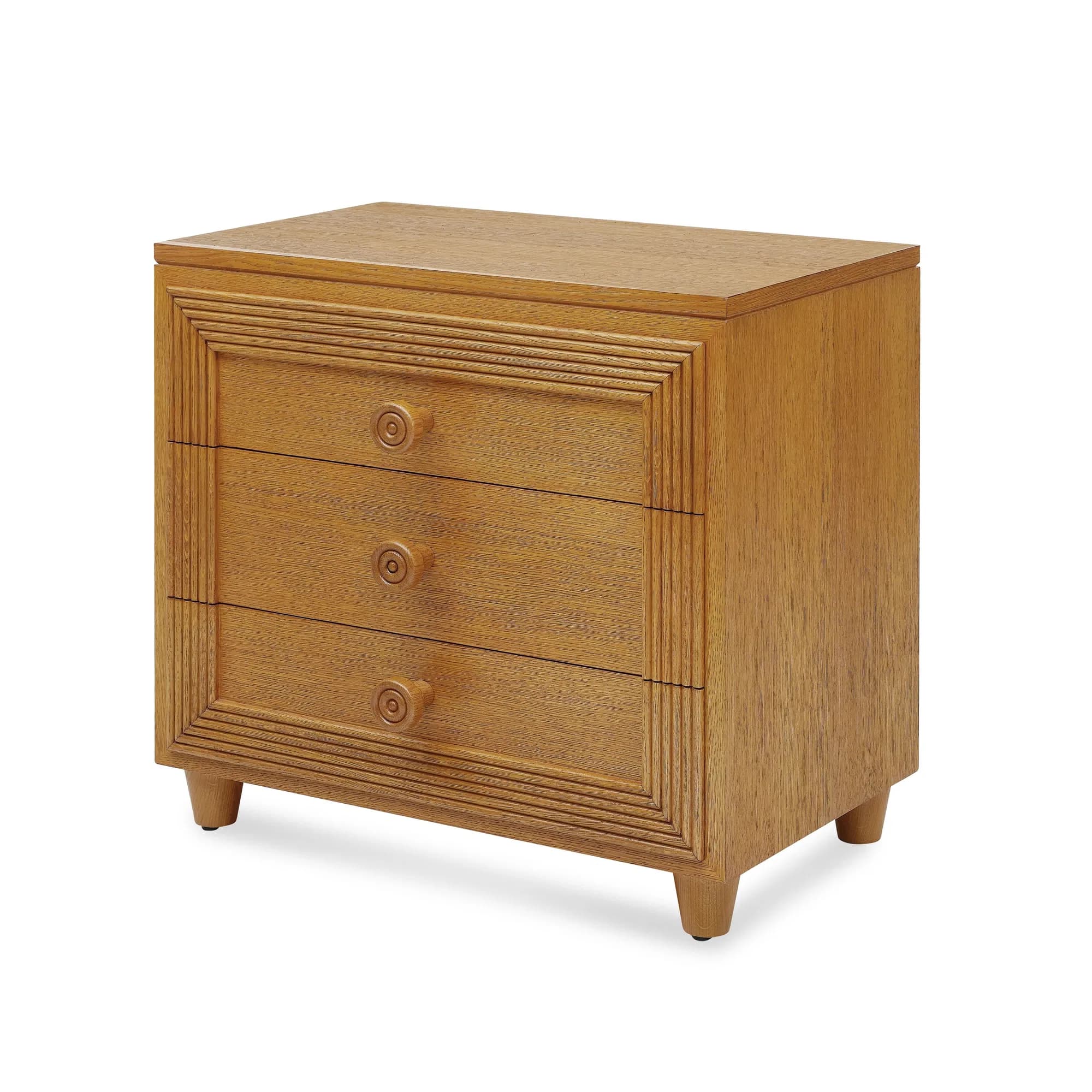Button-Down Low Oak Chest with Carved Geometric Details