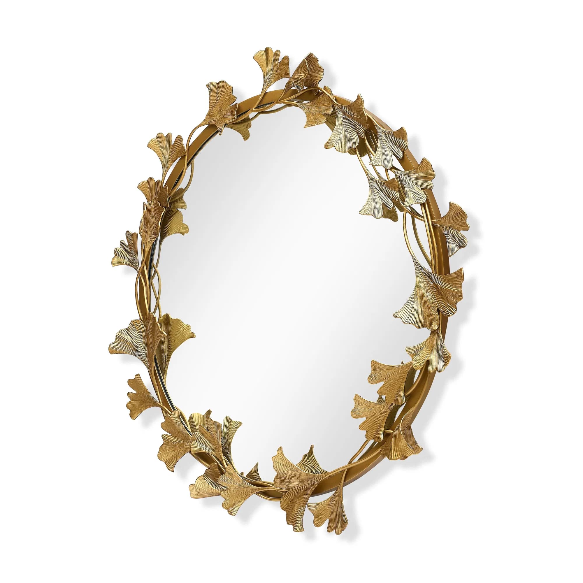 Gingko Leaf Matte Brass Wall Mirror