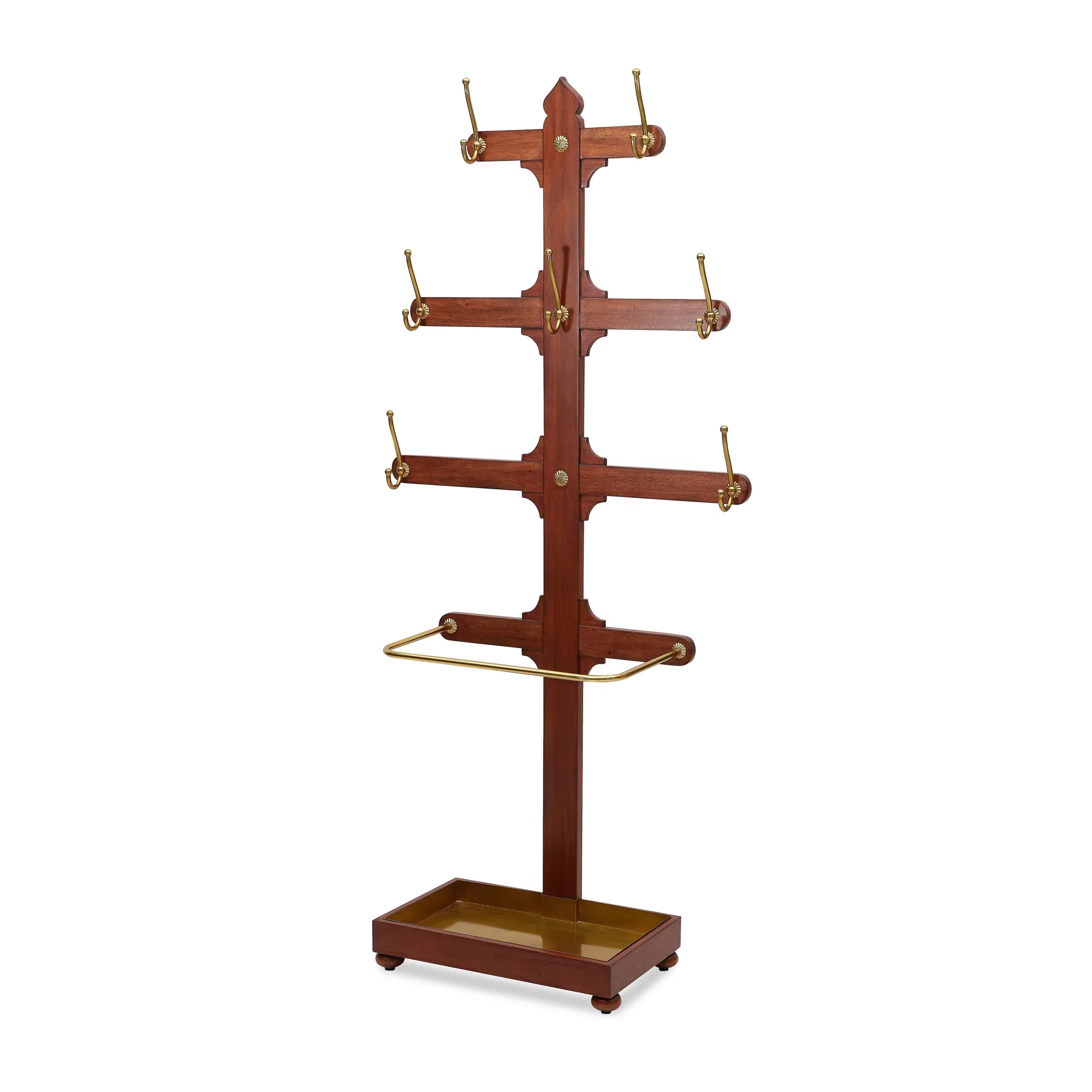 Reynolds Mahogany Hall Tree with Unlacquered Brass