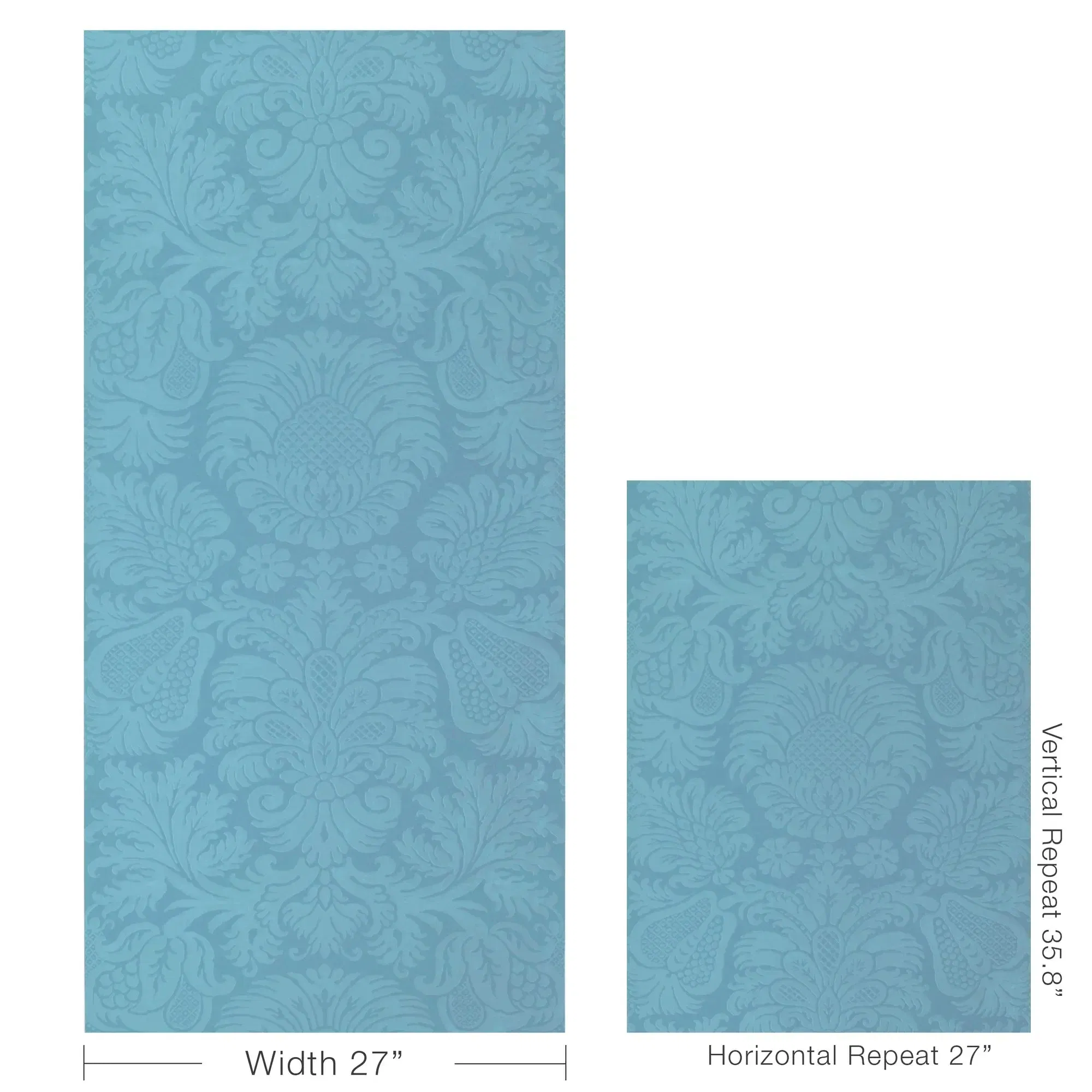 Hancock Handblocked Damask Wallpaper in Blue