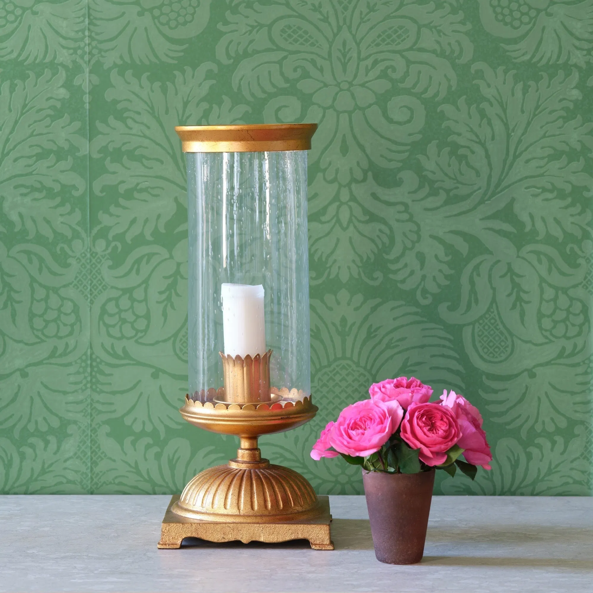 Hancock Handblocked Damask Wallpaper in Green