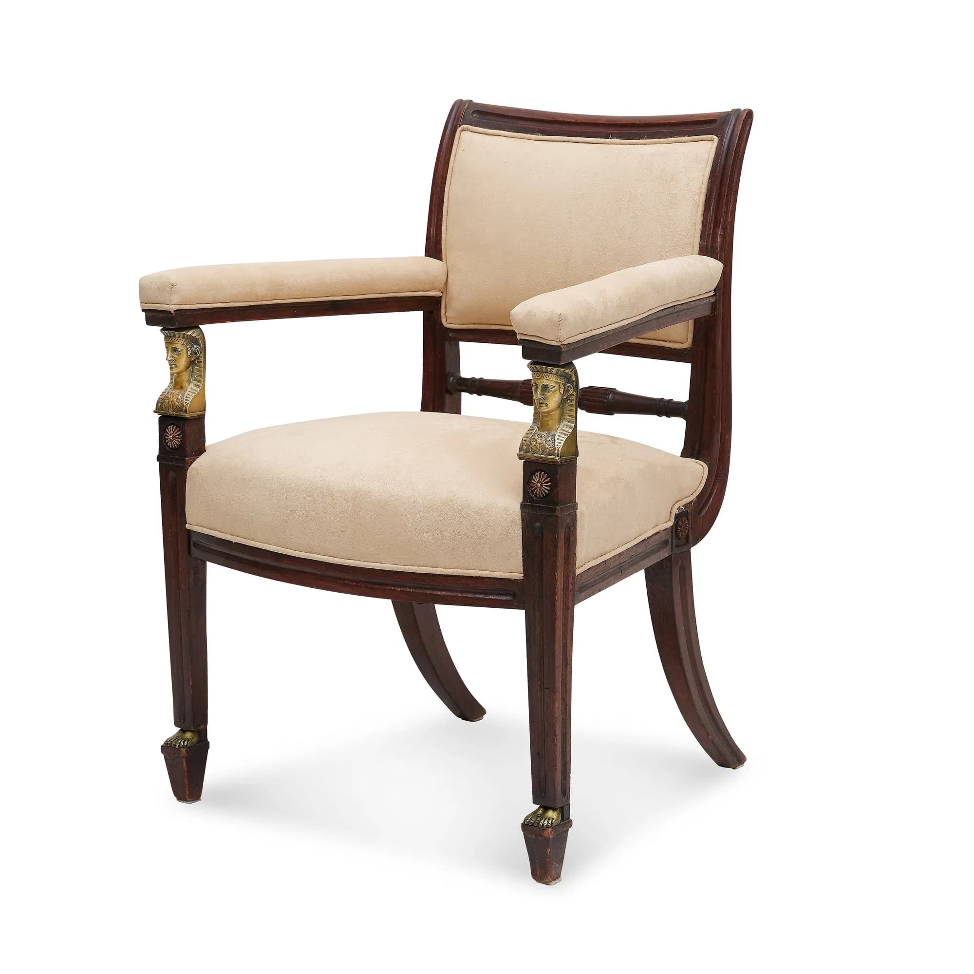 19th Century Carved Mahogany Egyptian Revival Chairs Pair