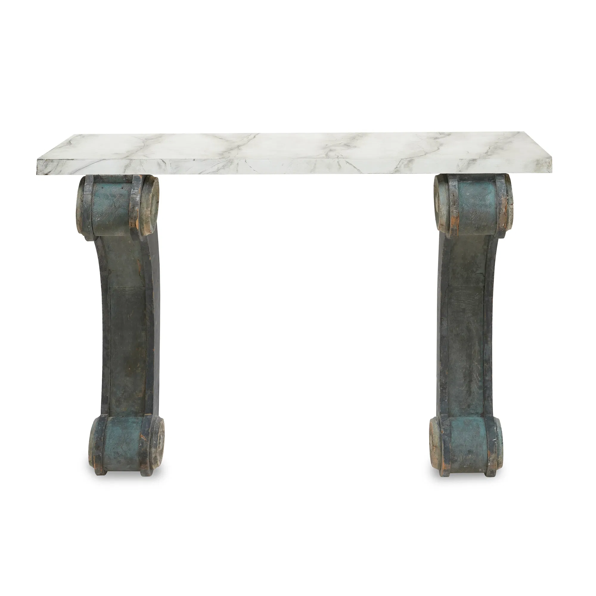 Faux Marble Hand-Painted Console Tables Pair