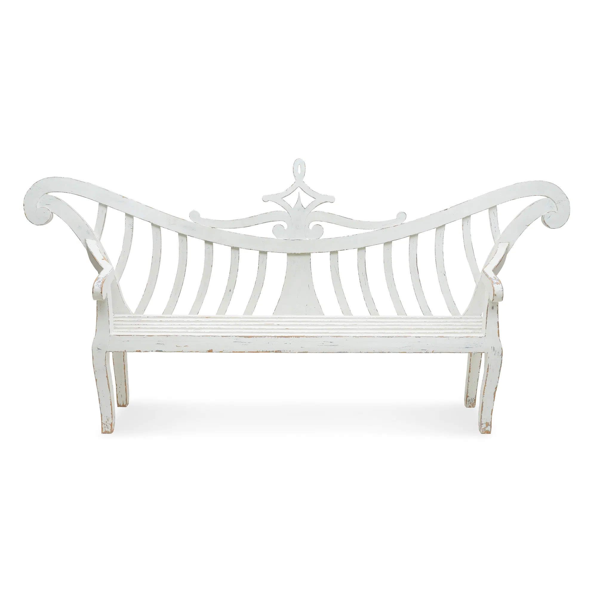 Monumental Hand-Painted White Garden Bench
