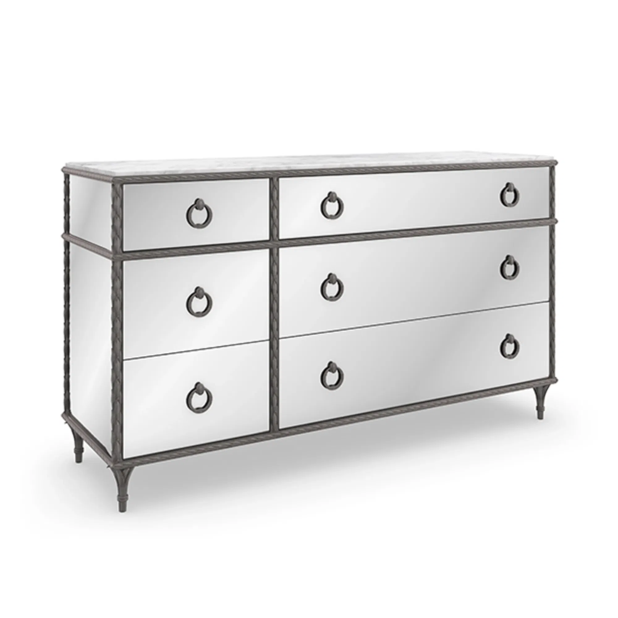 Sea Smoke Leaf Carved Baroque Double Dresser