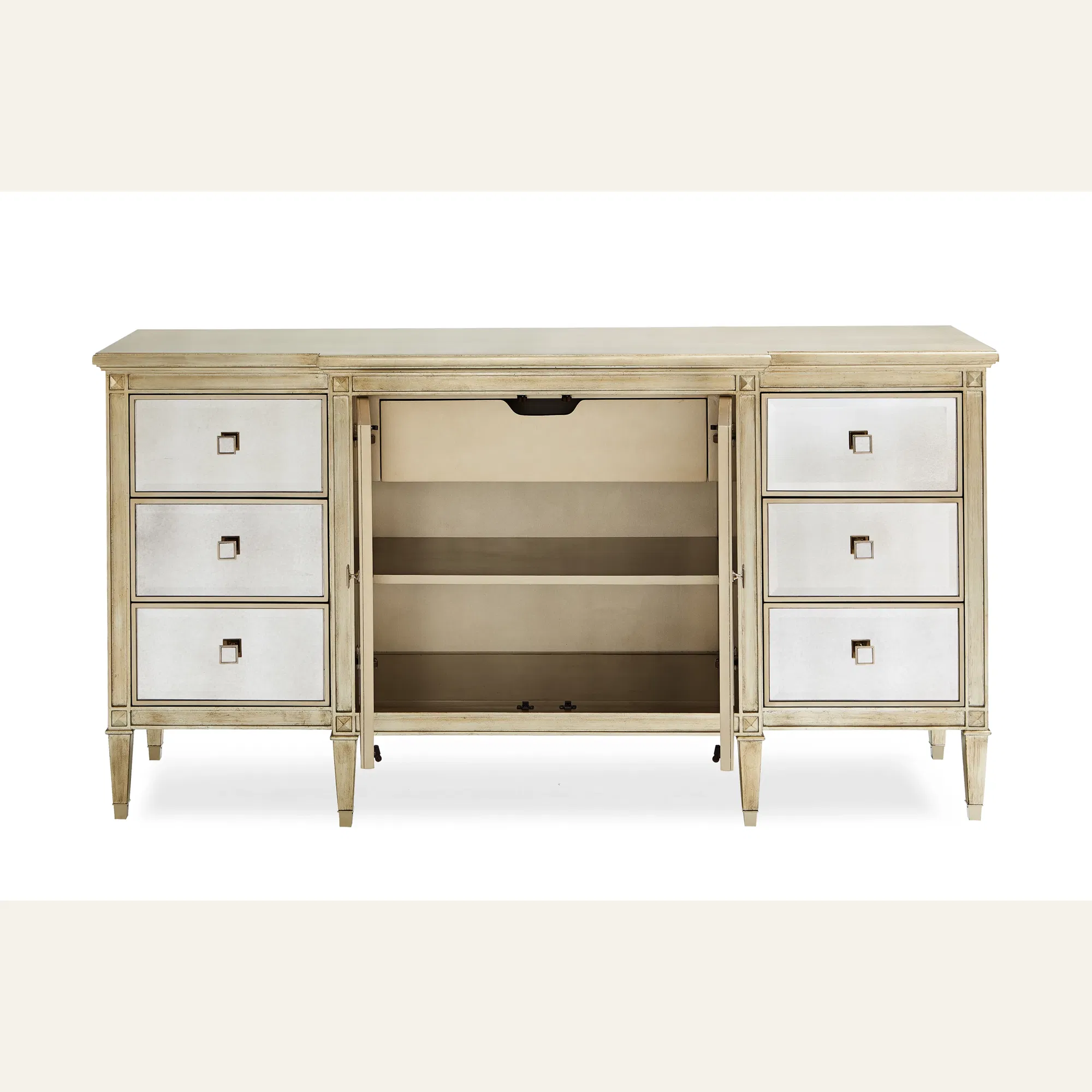 La-Dee-Dah Auric Silver Leaf Antique Mirror Dresser