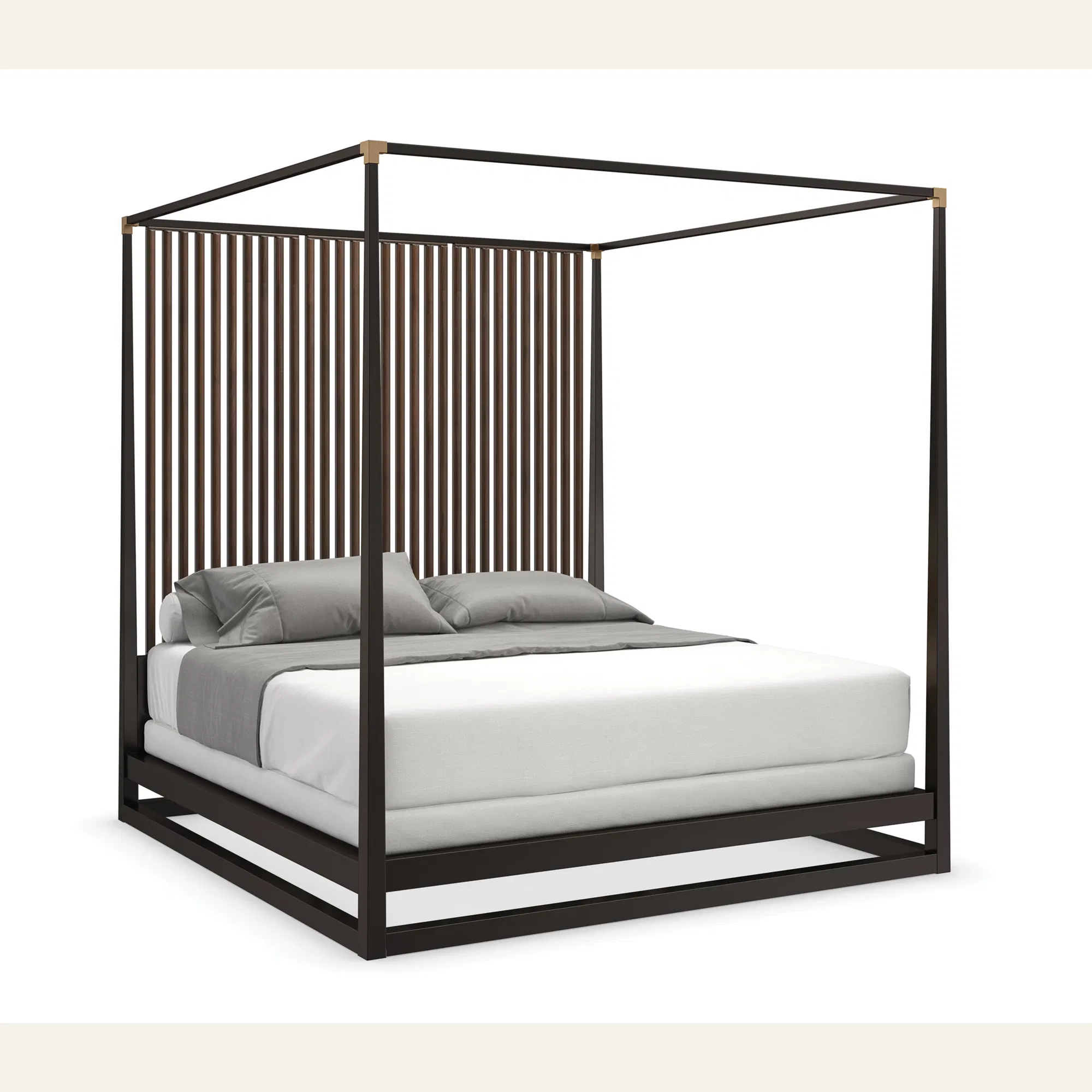 Pinstripe King Canopy Bed with Champagne Accents