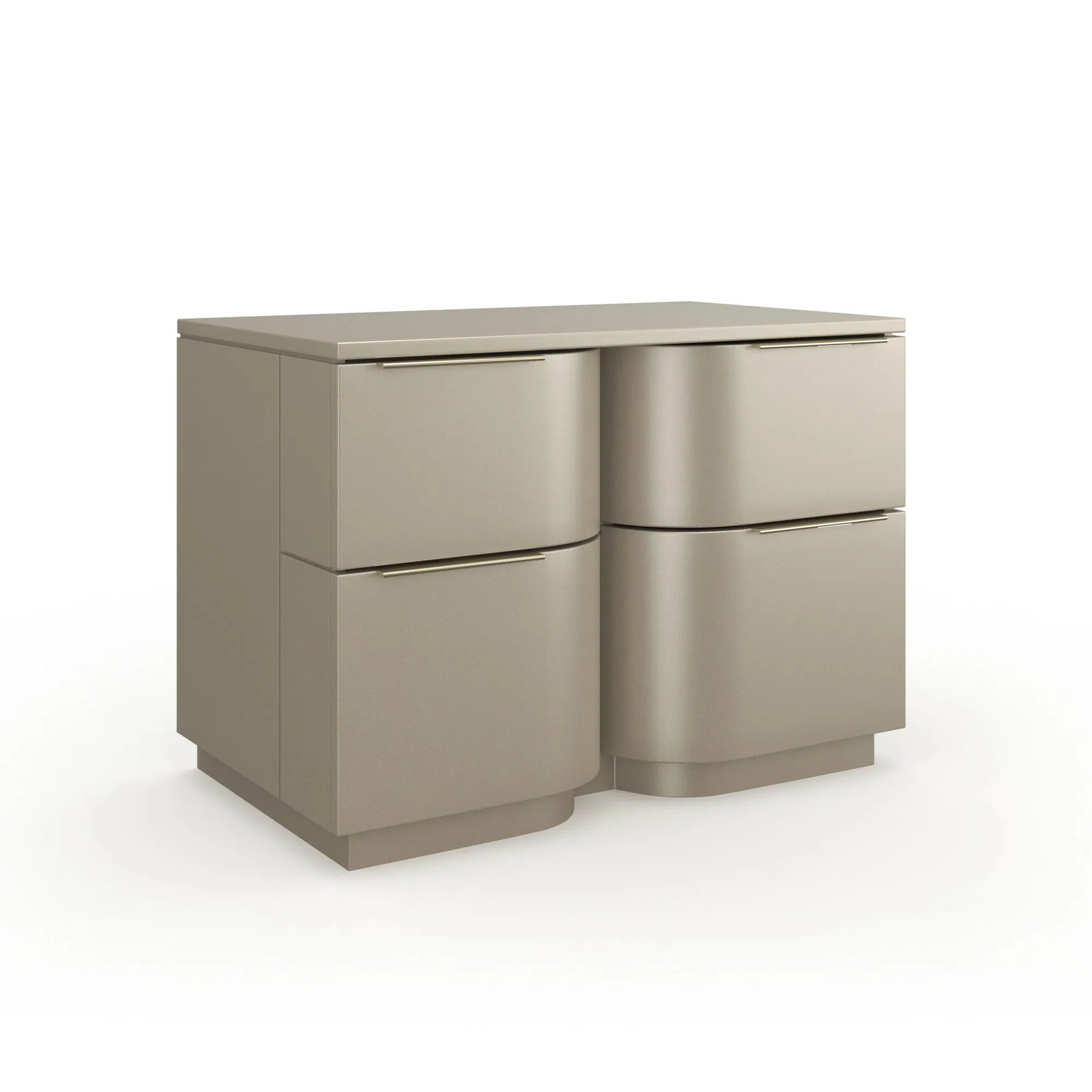 Oblique Soft Silver Lacquered Nightstand with Whisper of Gold